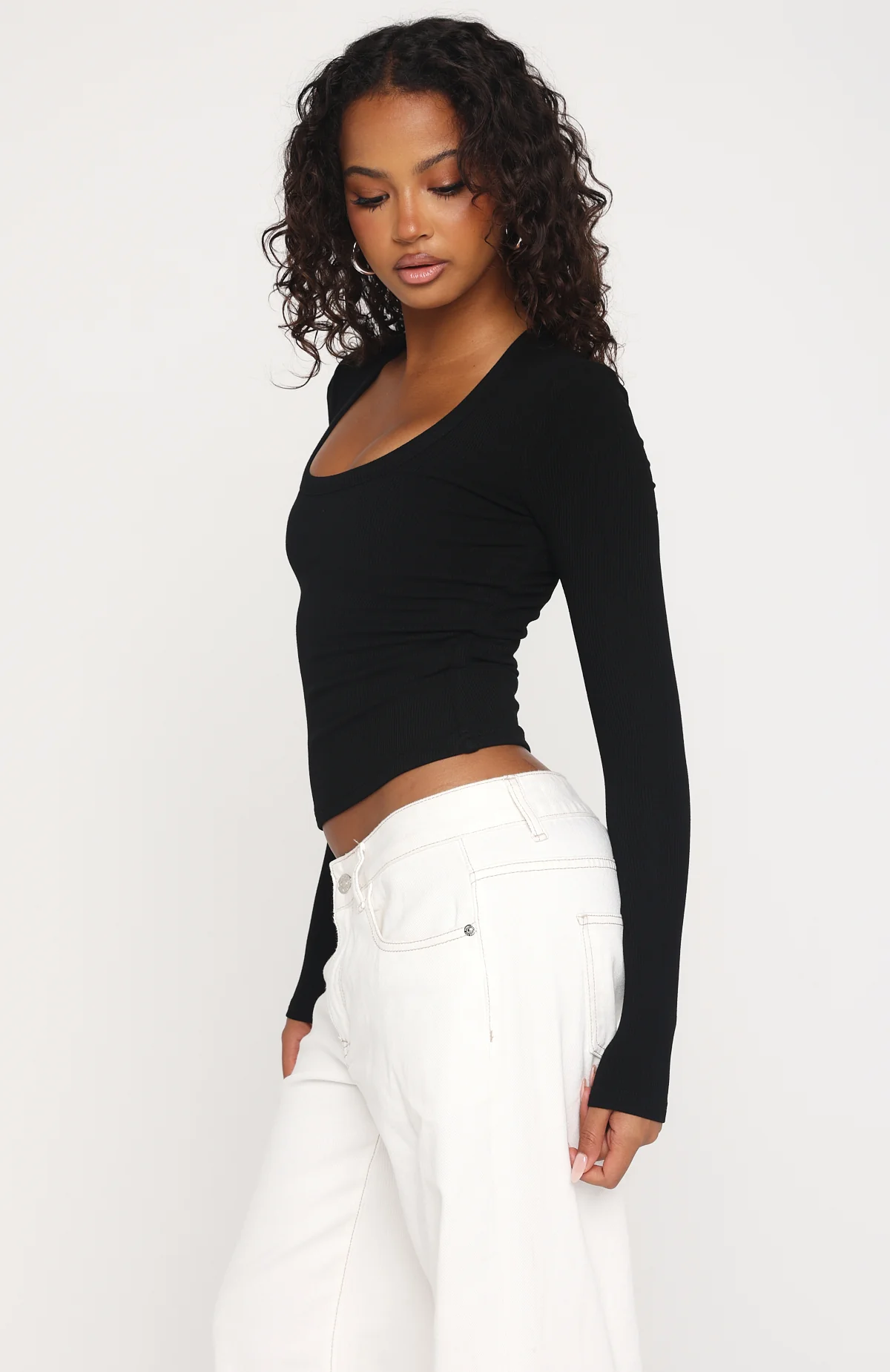 Serenade Her Ribbed Long Sleeve Top Black - Image 3