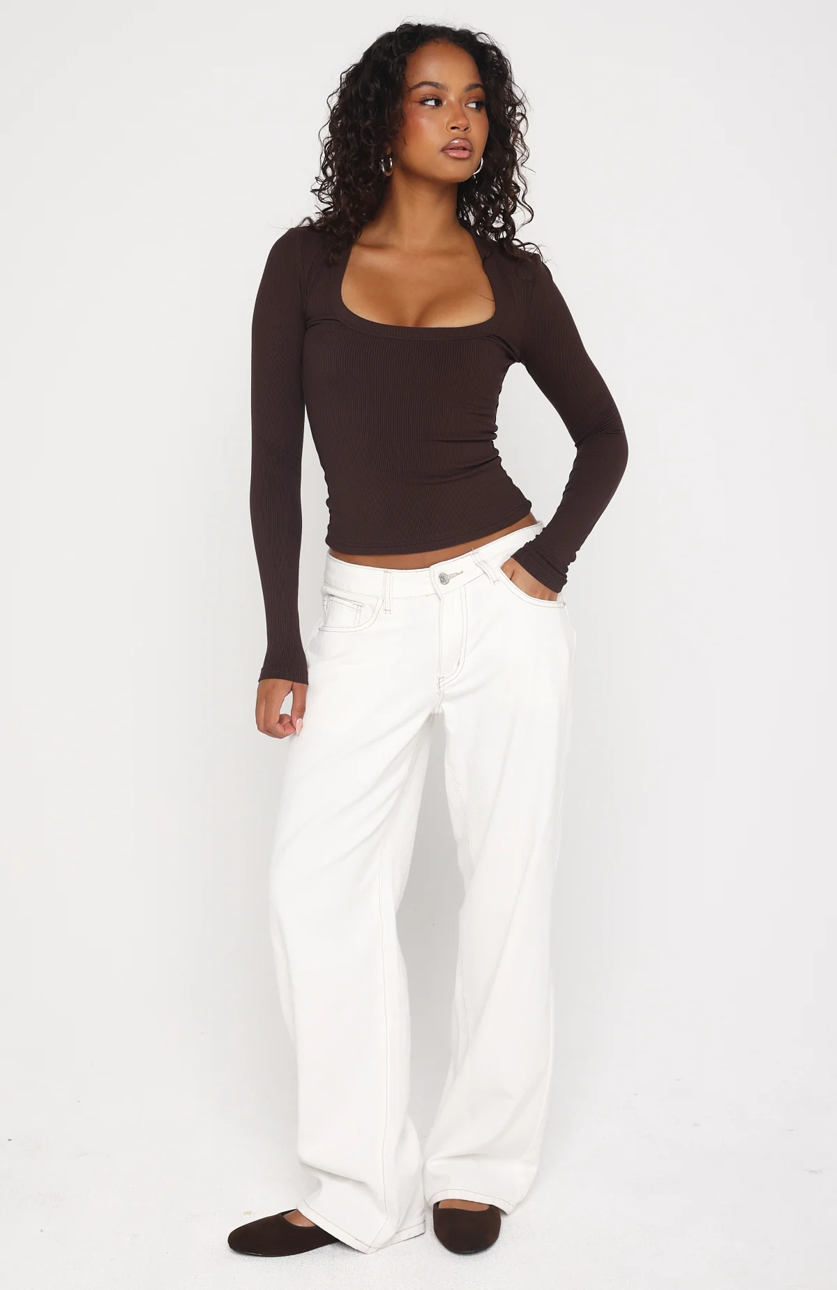 Serenade Her Ribbed Long Sleeve Top Chocolate - Image 5