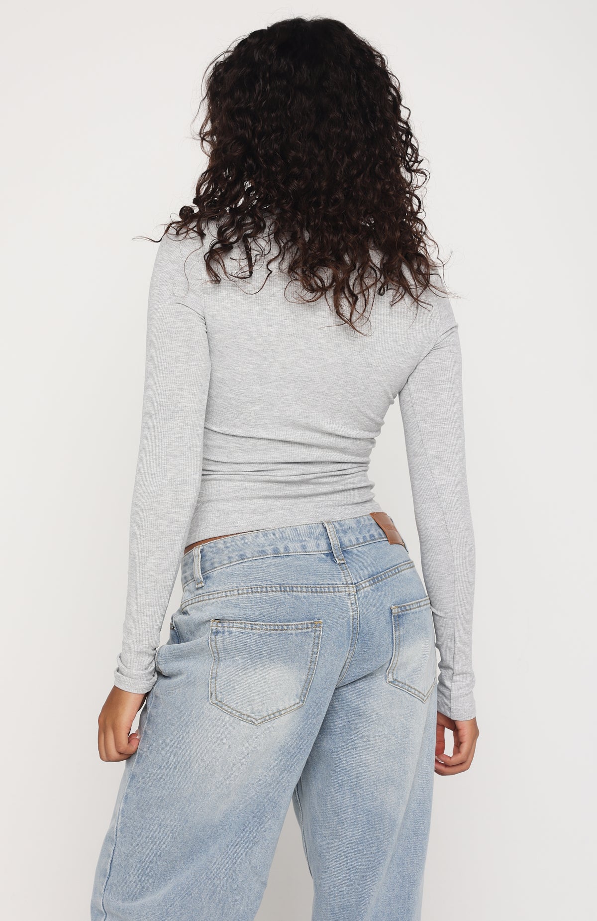 Serenade Her Ribbed Long Sleeve Top Light Grey Marle - Image 4