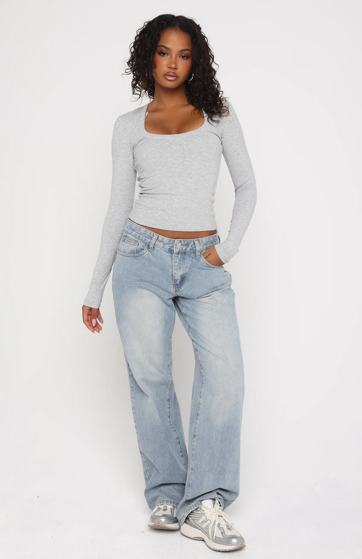 Serenade Her Ribbed Long Sleeve Top Light Grey Marle - Image 5