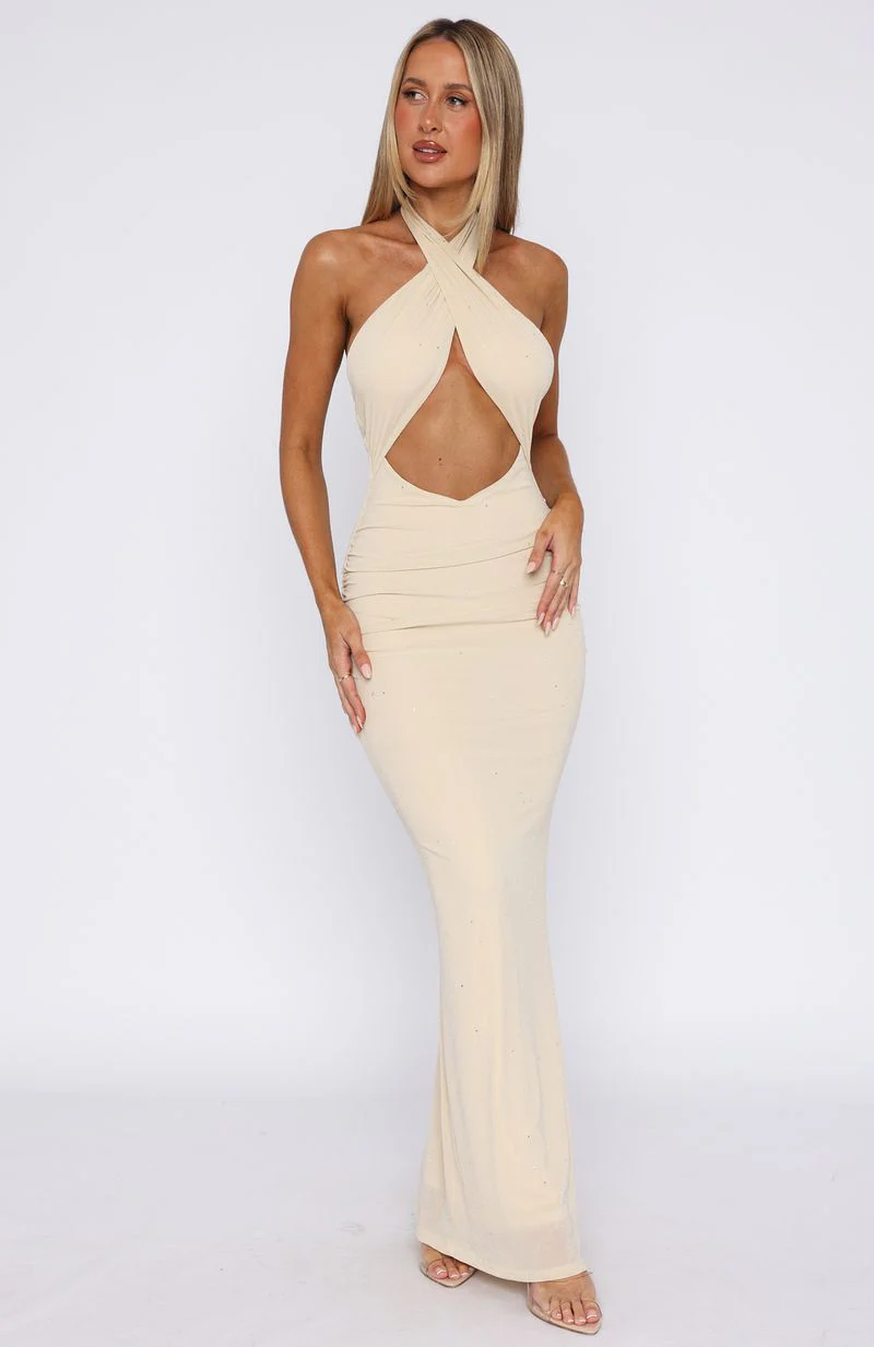 Set For Life Halter Maxi Dress Champagne - Image 2