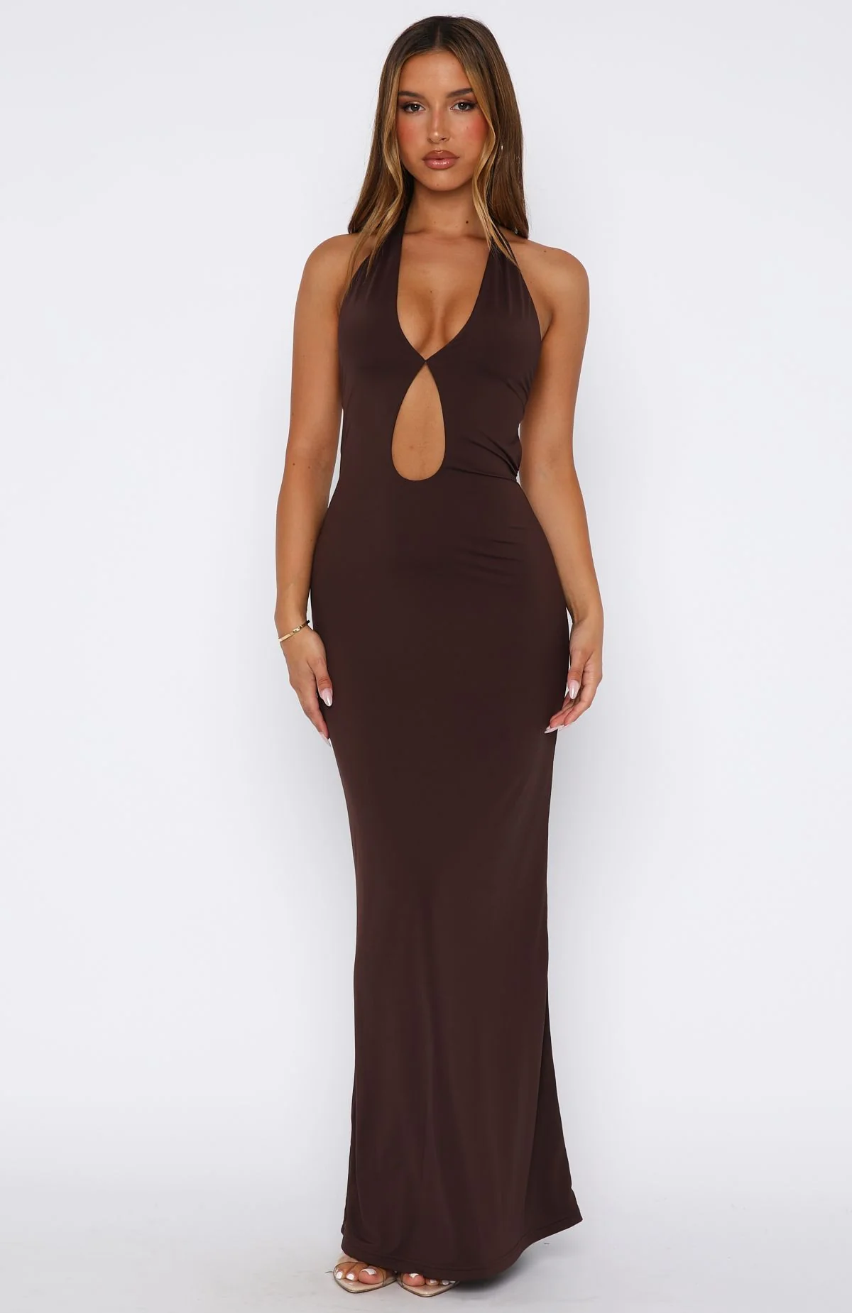 Set It Straight Halter Maxi Dress Chocolate - Image 2
