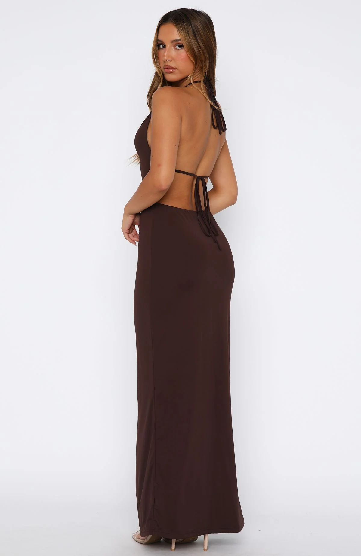 Set It Straight Halter Maxi Dress Chocolate - Image 4