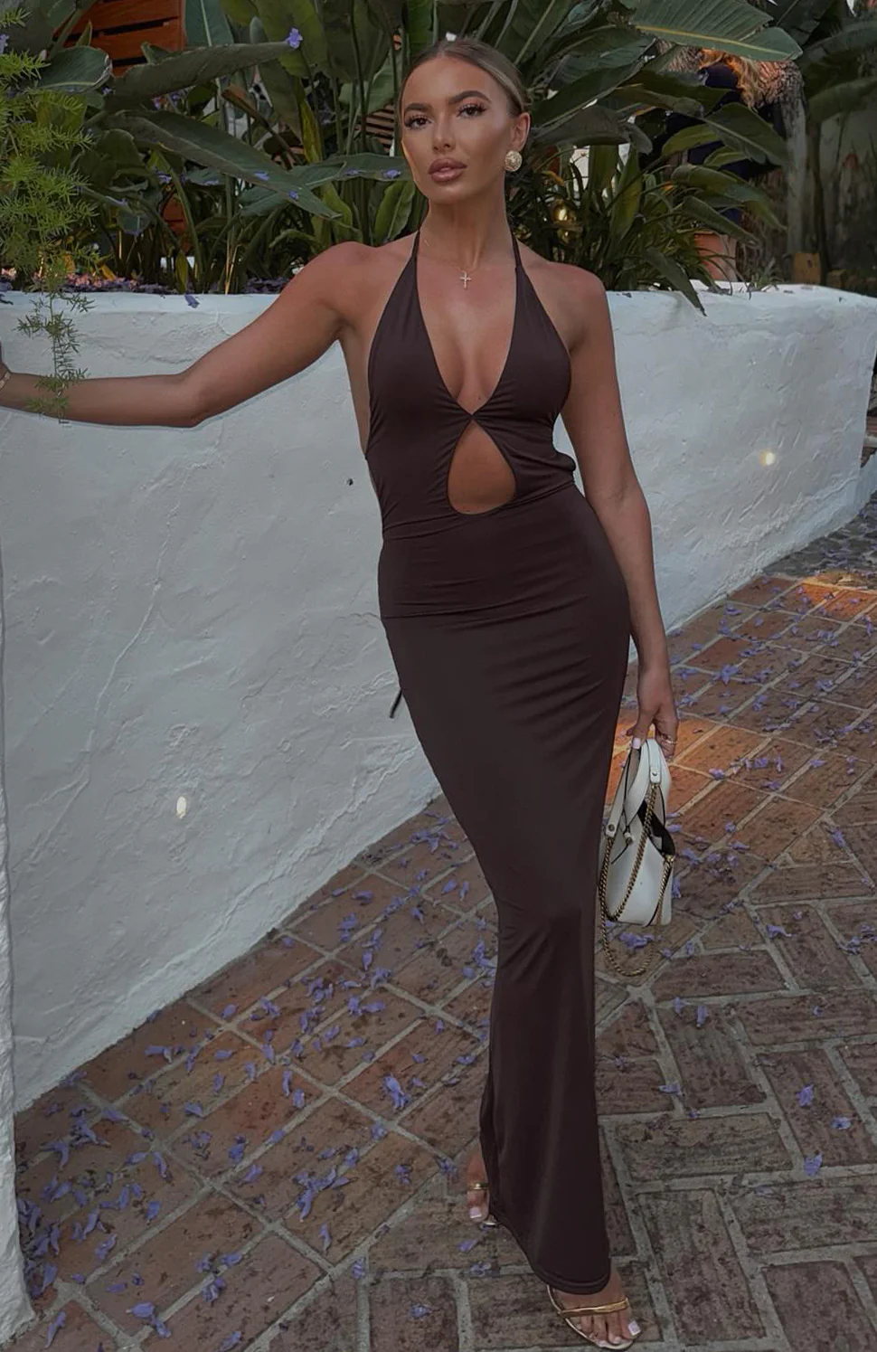 Set It Straight Halter Maxi Dress Chocolate - Image 5