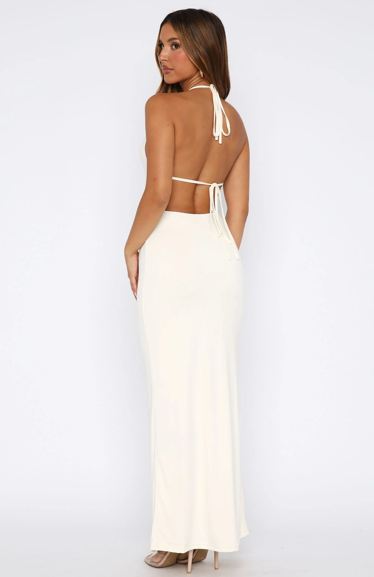 Set It Straight Halter Maxi Dress Cream - Image 4