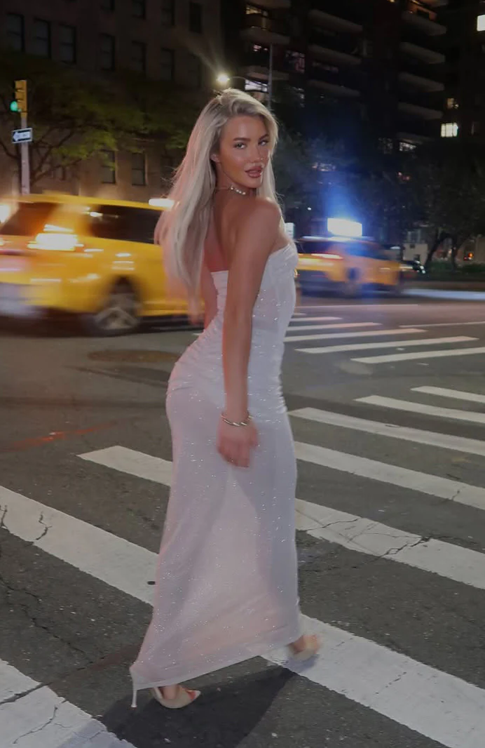 Sheer Grace Strapless Glitter Maxi Dress Champagne - Image 10