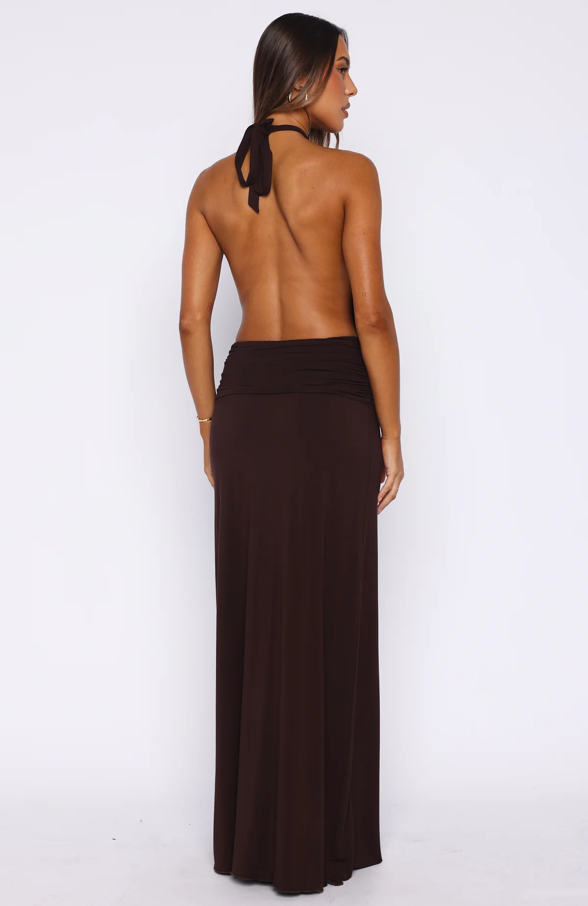 She's Got That Look Halter Neck Maxi Dress Dark Chocolate - Image 2