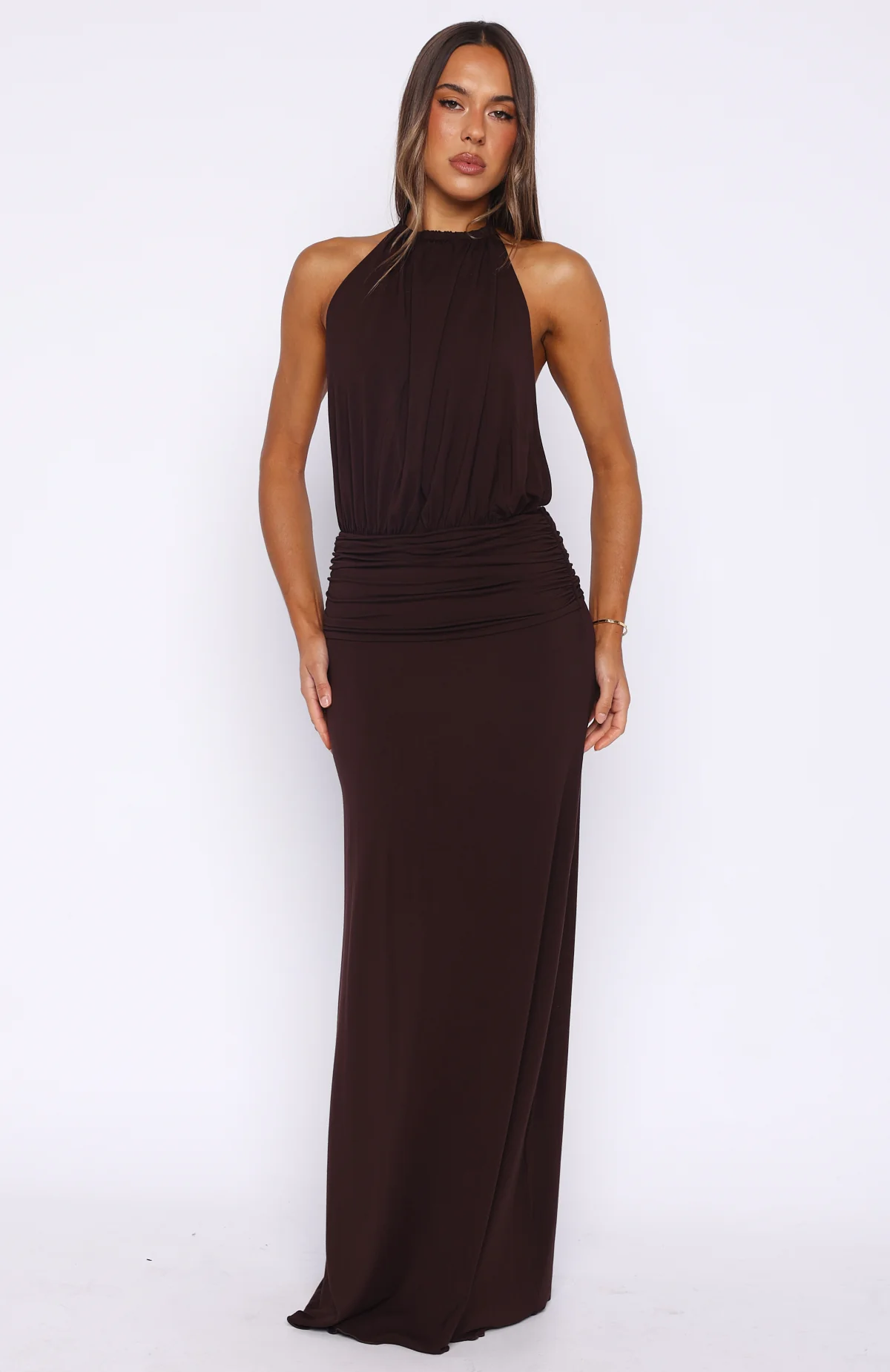 She's Got That Look Halter Neck Maxi Dress Dark Chocolate - Image 3