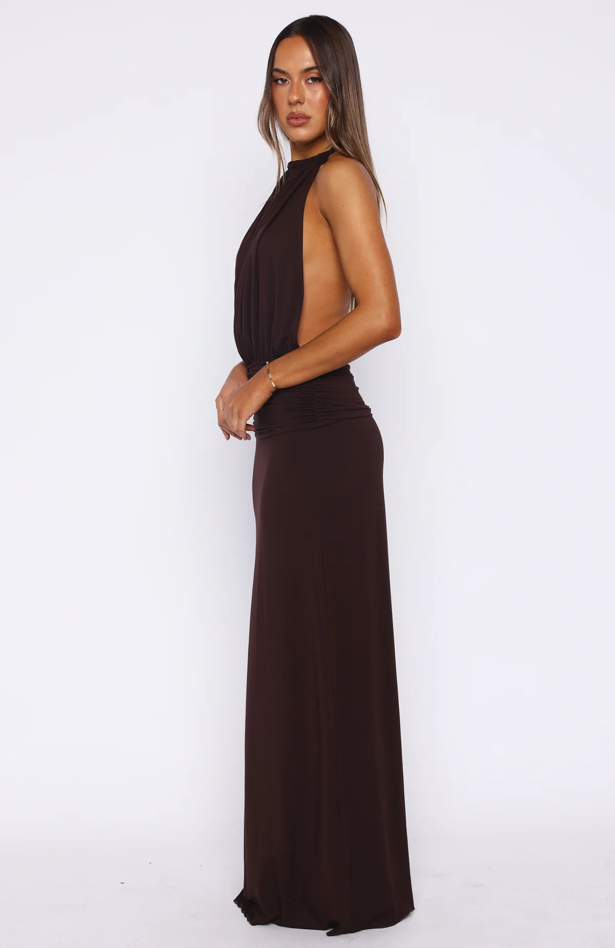 She's Got That Look Halter Neck Maxi Dress Dark Chocolate - Image 4