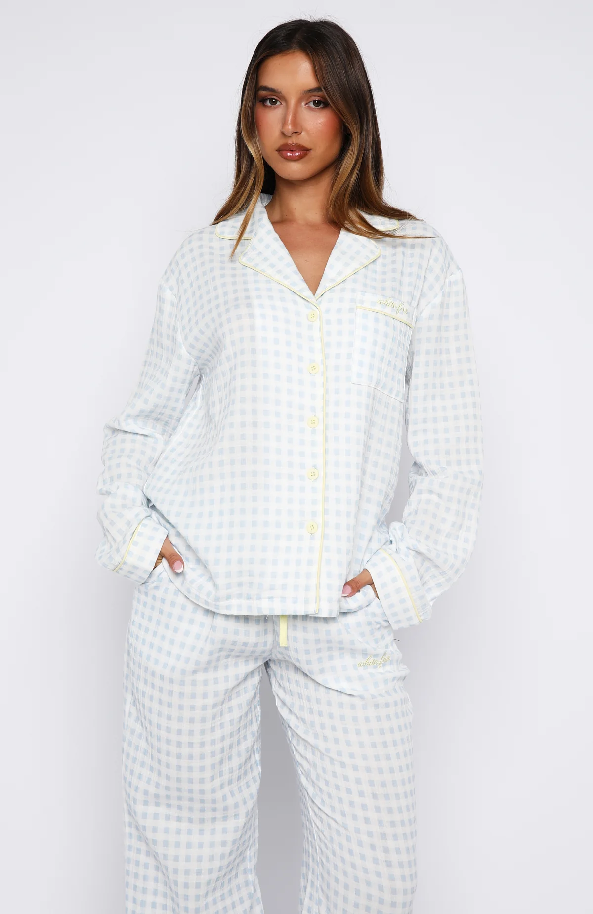She's Got This Long Sleeve Pyjama Top Sky Blue Gingham - Image 3