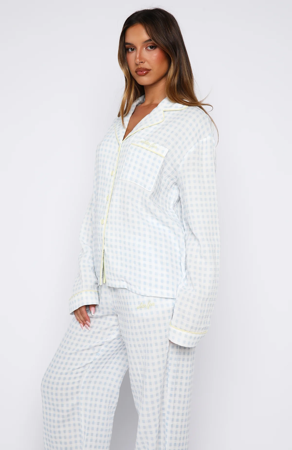 She's Got This Long Sleeve Pyjama Top Sky Blue Gingham - Image 4