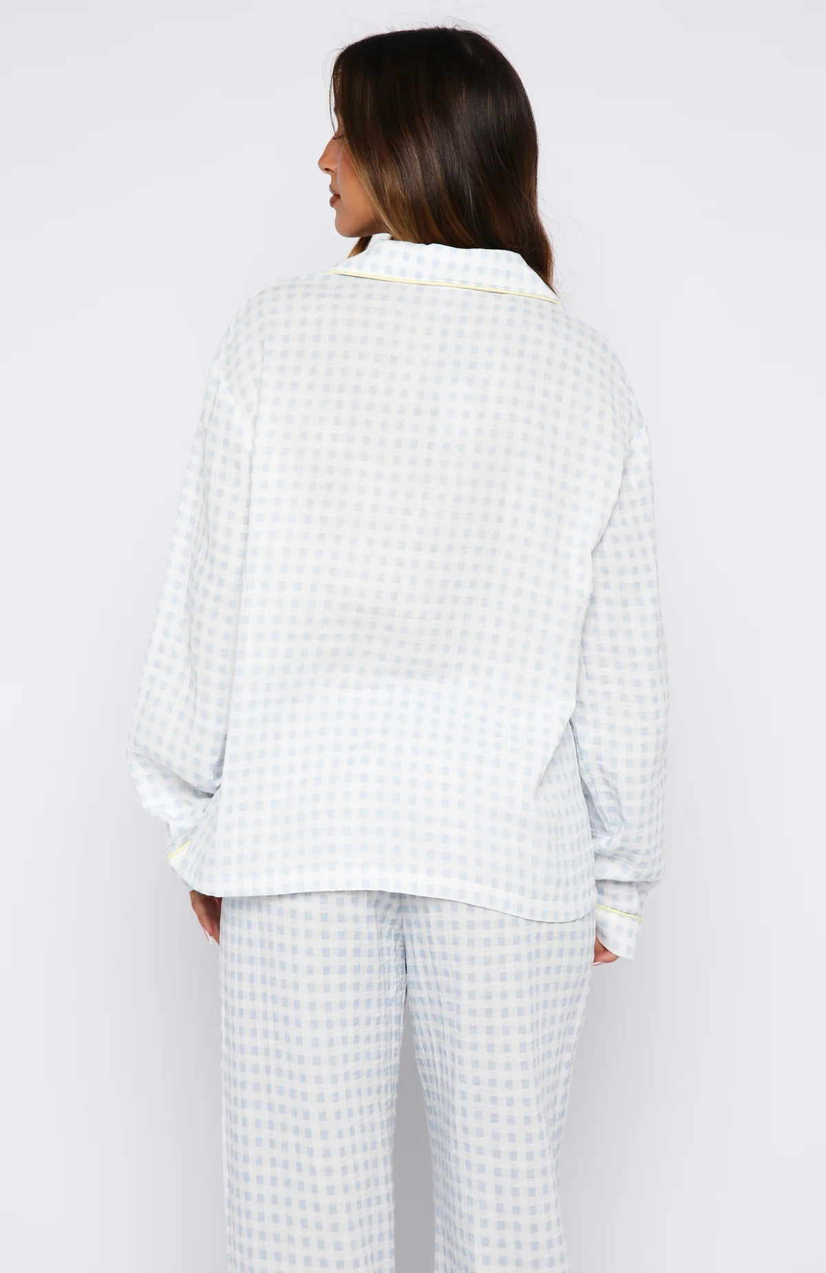 She's Got This Long Sleeve Pyjama Top Sky Blue Gingham - Image 5