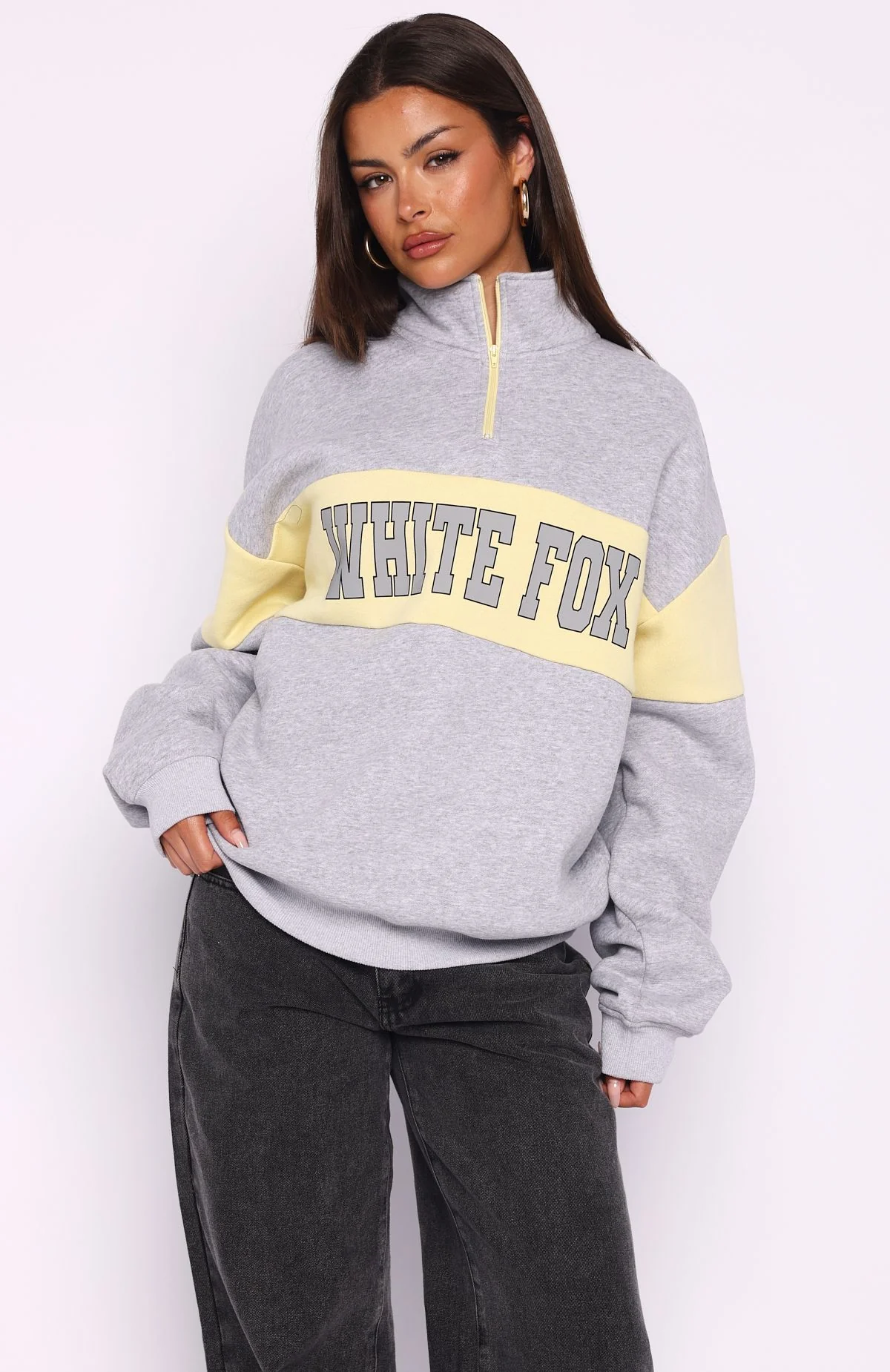 Show Yourself Zip Front Sweater Dark Grey Marle - Image 2