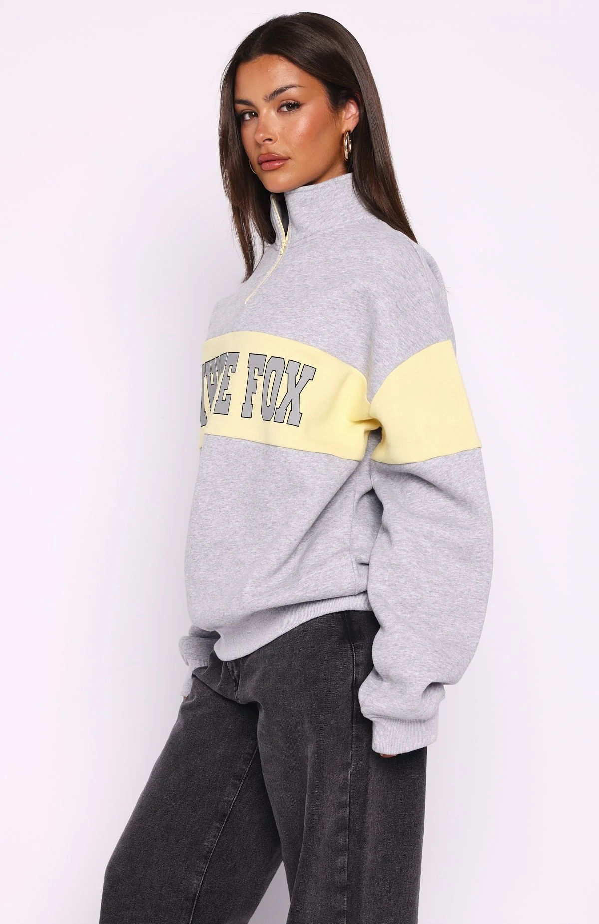 Show Yourself Zip Front Sweater Dark Grey Marle - Image 3