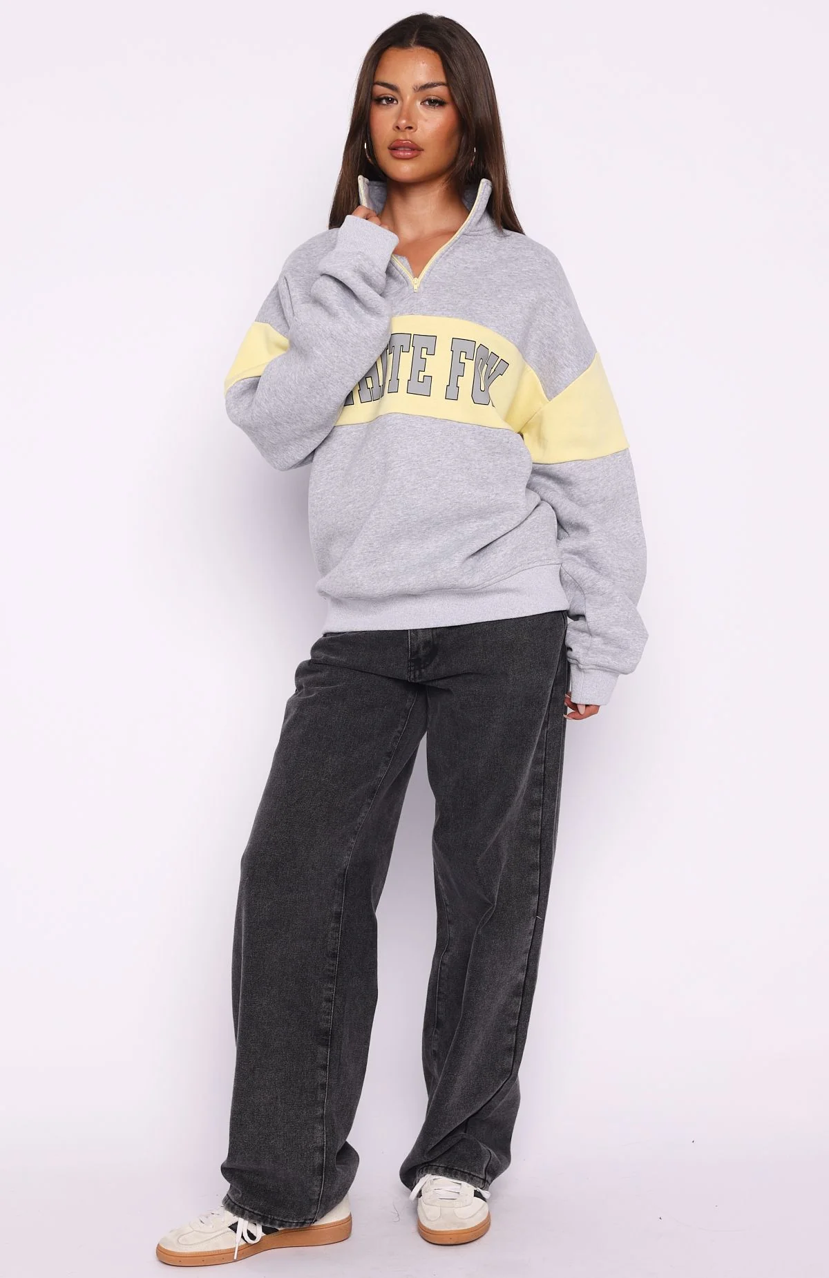 Show Yourself Zip Front Sweater Dark Grey Marle - Image 5