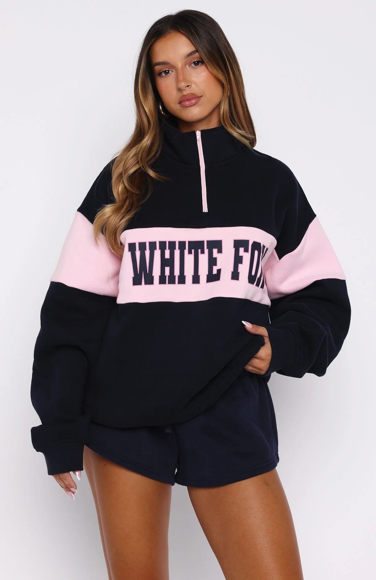 Show Yourself Zip Front Sweater Navy - Image 2