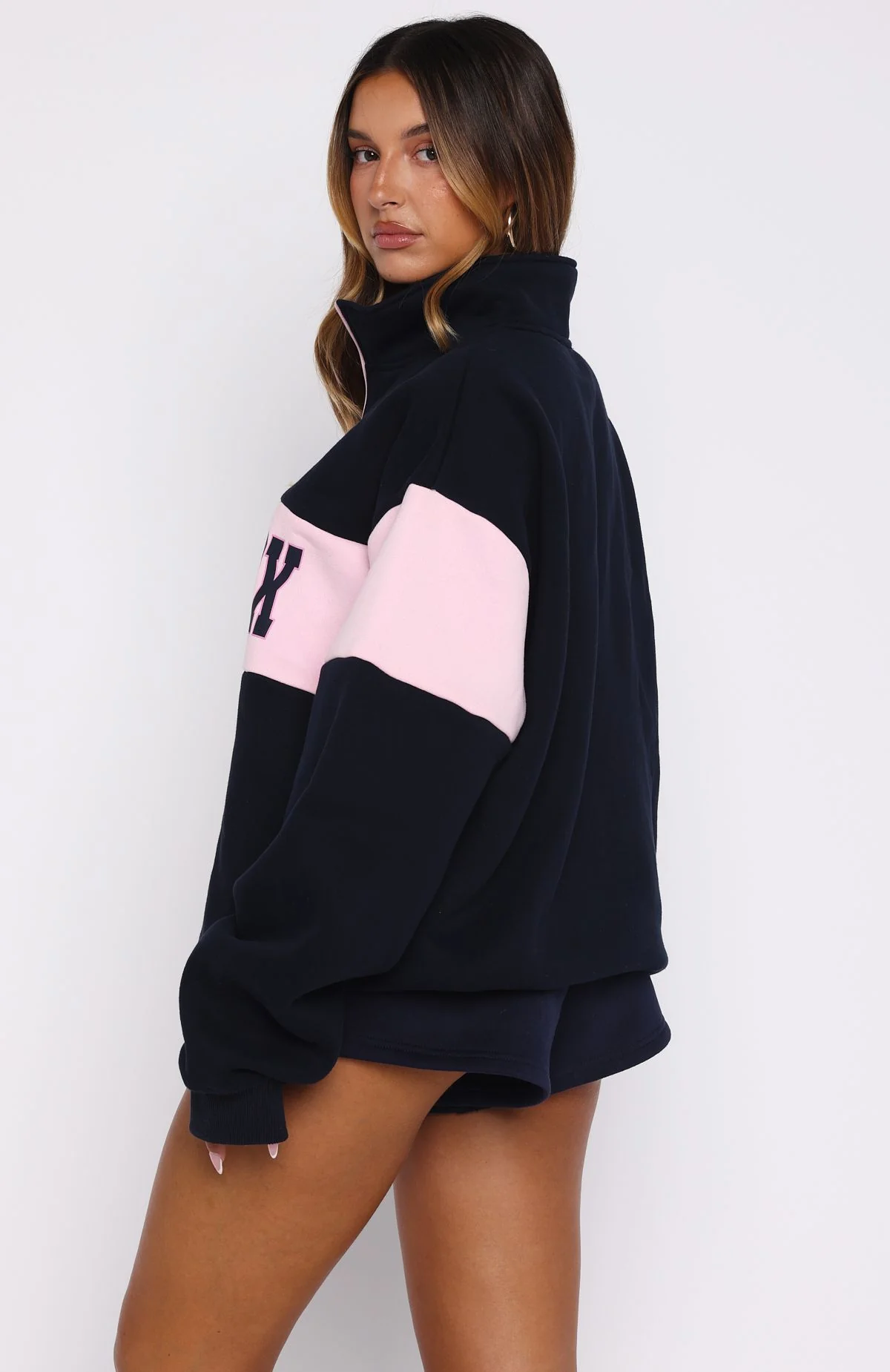 Show Yourself Zip Front Sweater Navy - Image 4