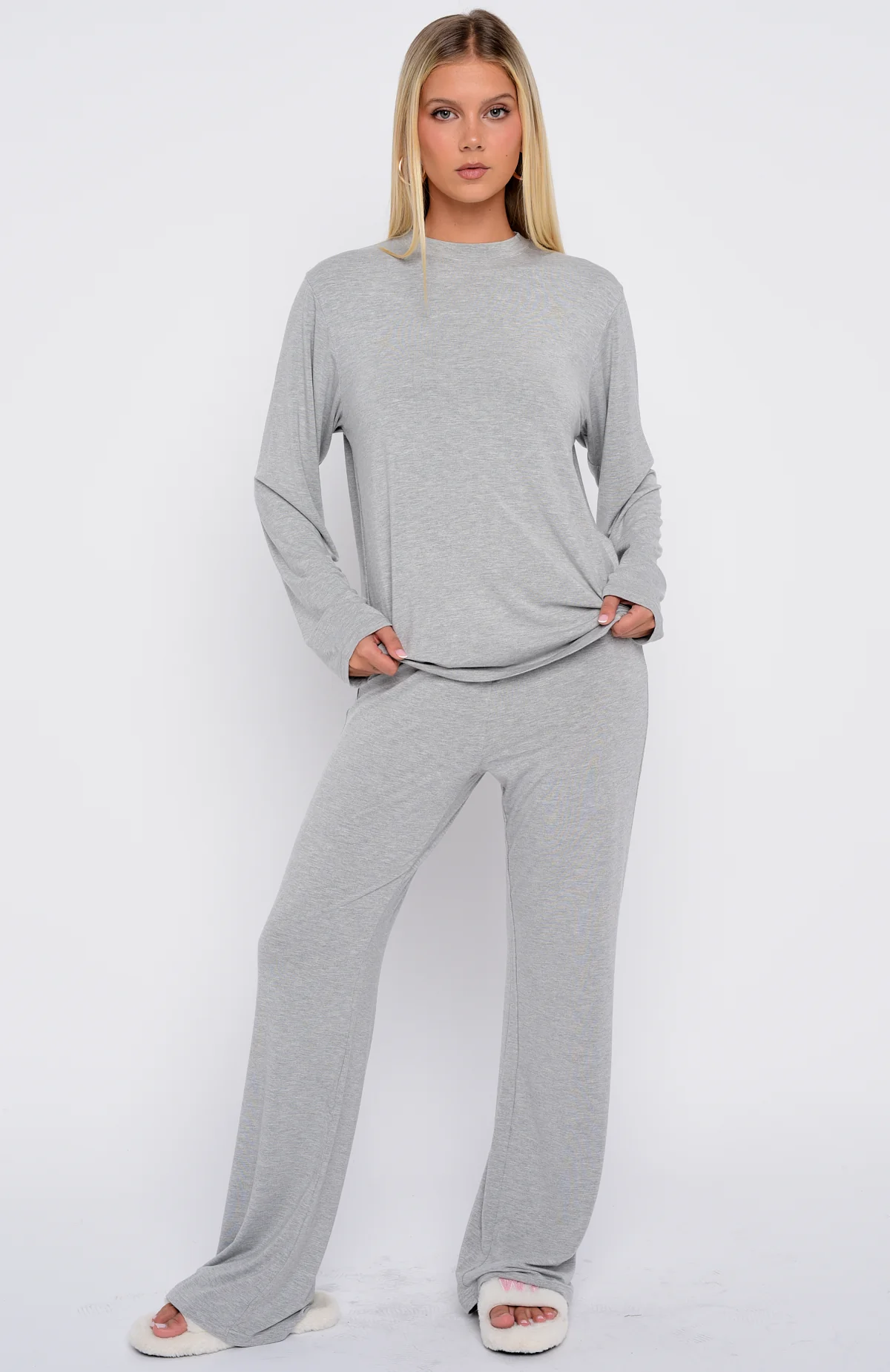 Slow Life Long Sleeve Pyjama Top Grey Marle - Image 5