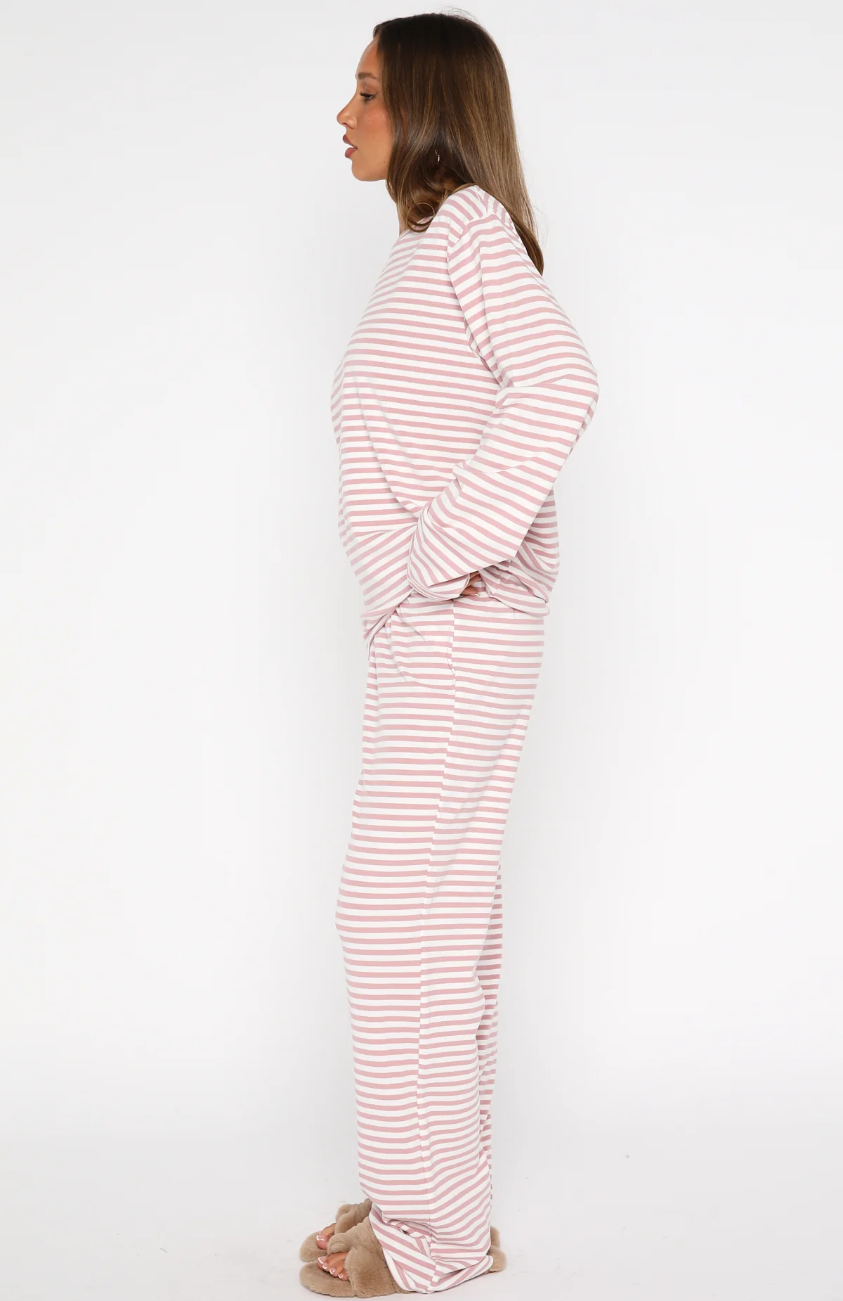 Slow Life Pyjama Pants Pink/White Stripe - Image 3
