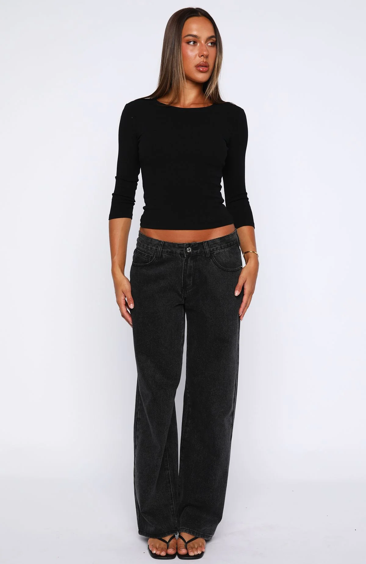 Soft Focus 3/4 Sleeve Top Black - Image 5
