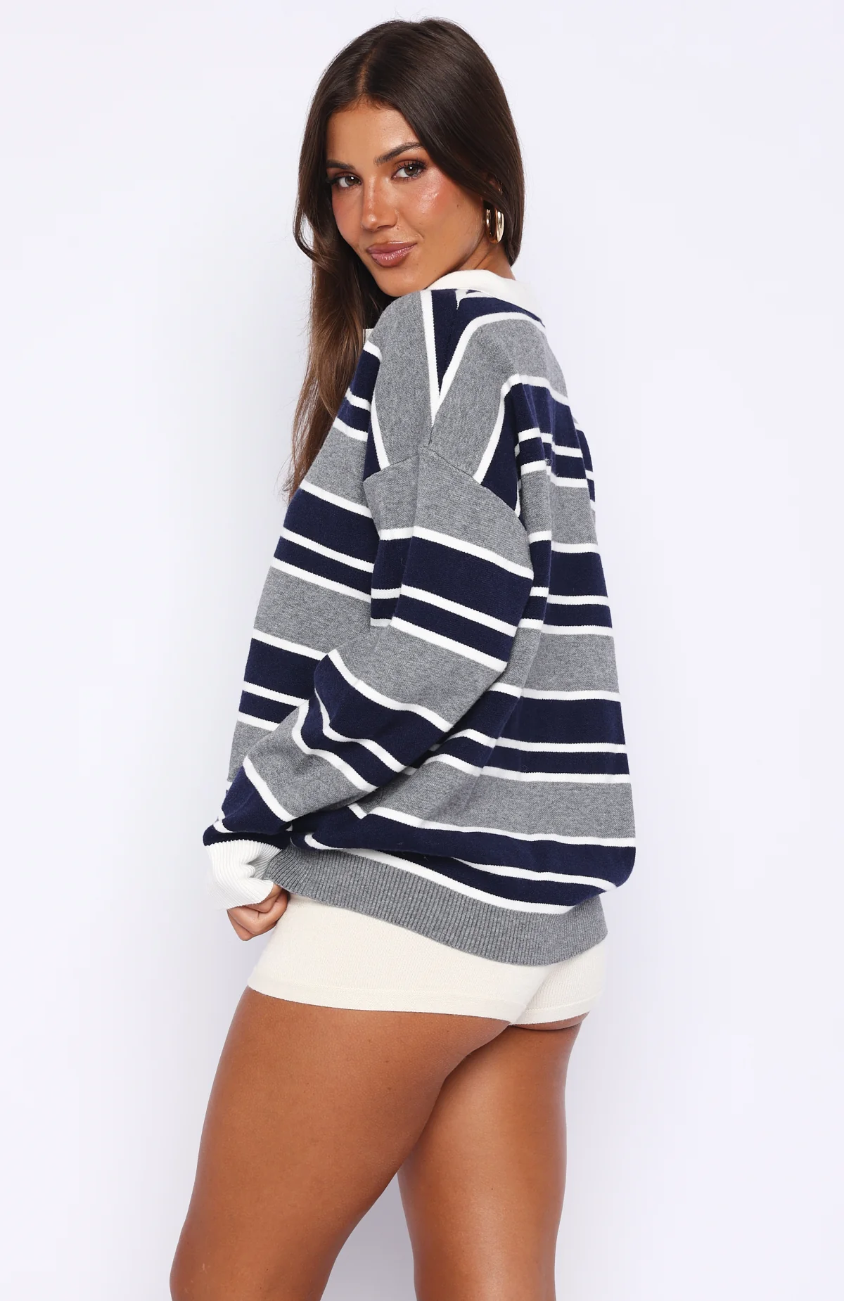 Soft Rewind Knit Sweater Navy Drift Stripe - Image 4