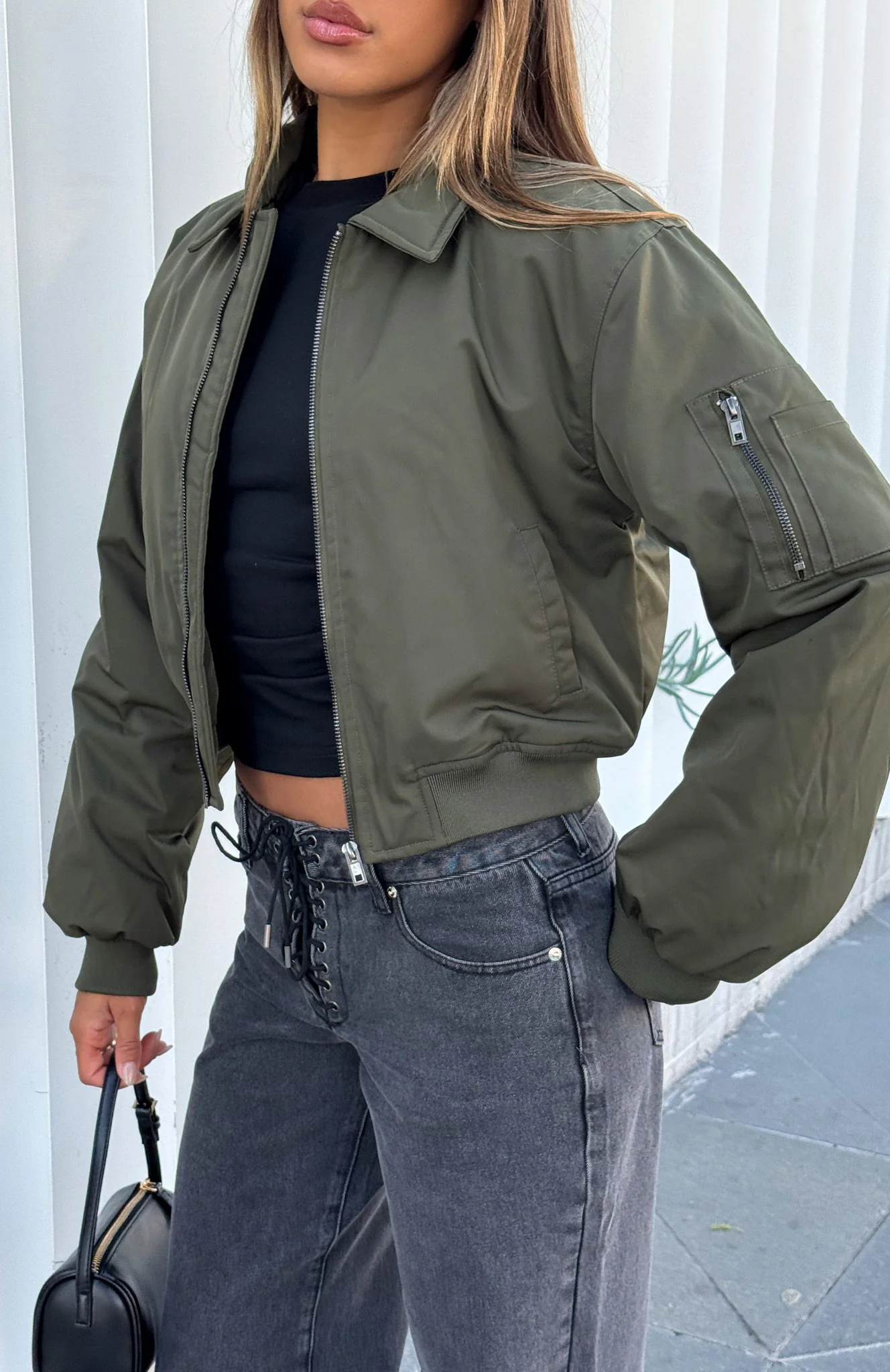 Something Forgotten Bomber Jacket Khaki - Image 6
