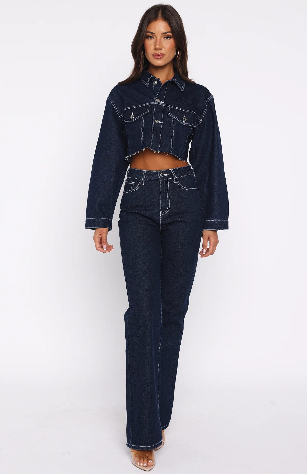 Something To Prove Cropped Denim Jacket Dark Indigo - Image 6