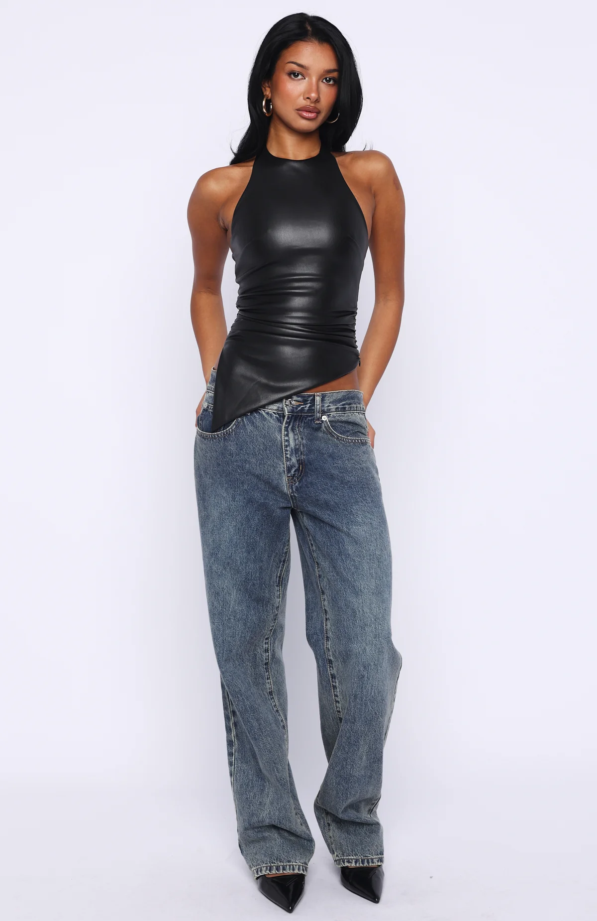 Sparks In Soho PU Halter Top Black - Image 5