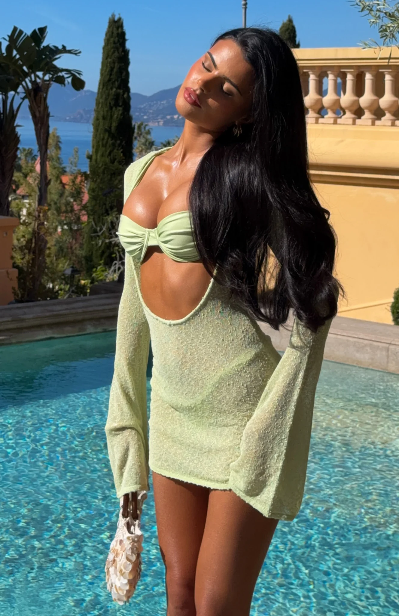 Stand And Stare Long Sleeve Mini Dress Pistachio - Image 2