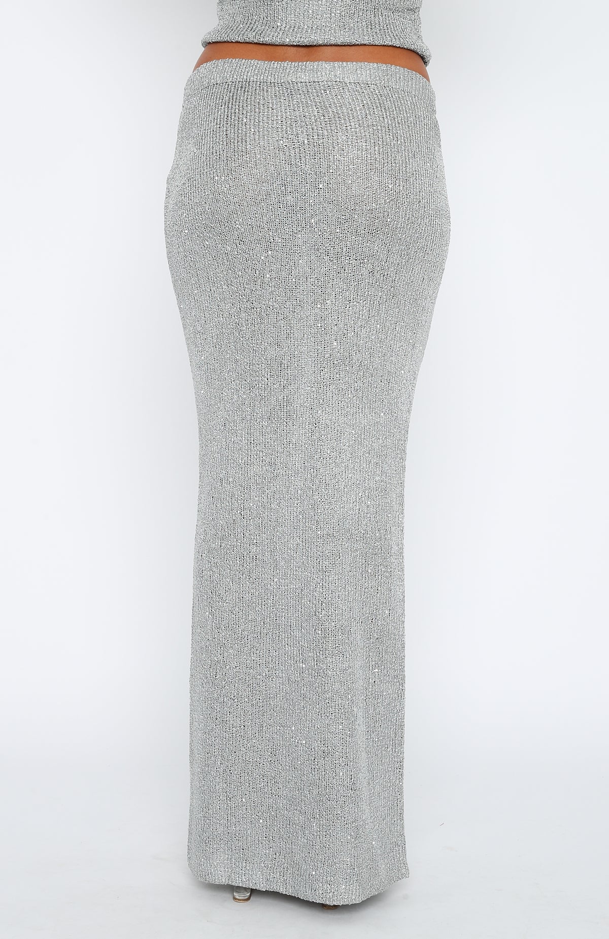 Star Shining Sequin Knit Maxi Skirt Grey - Image 4