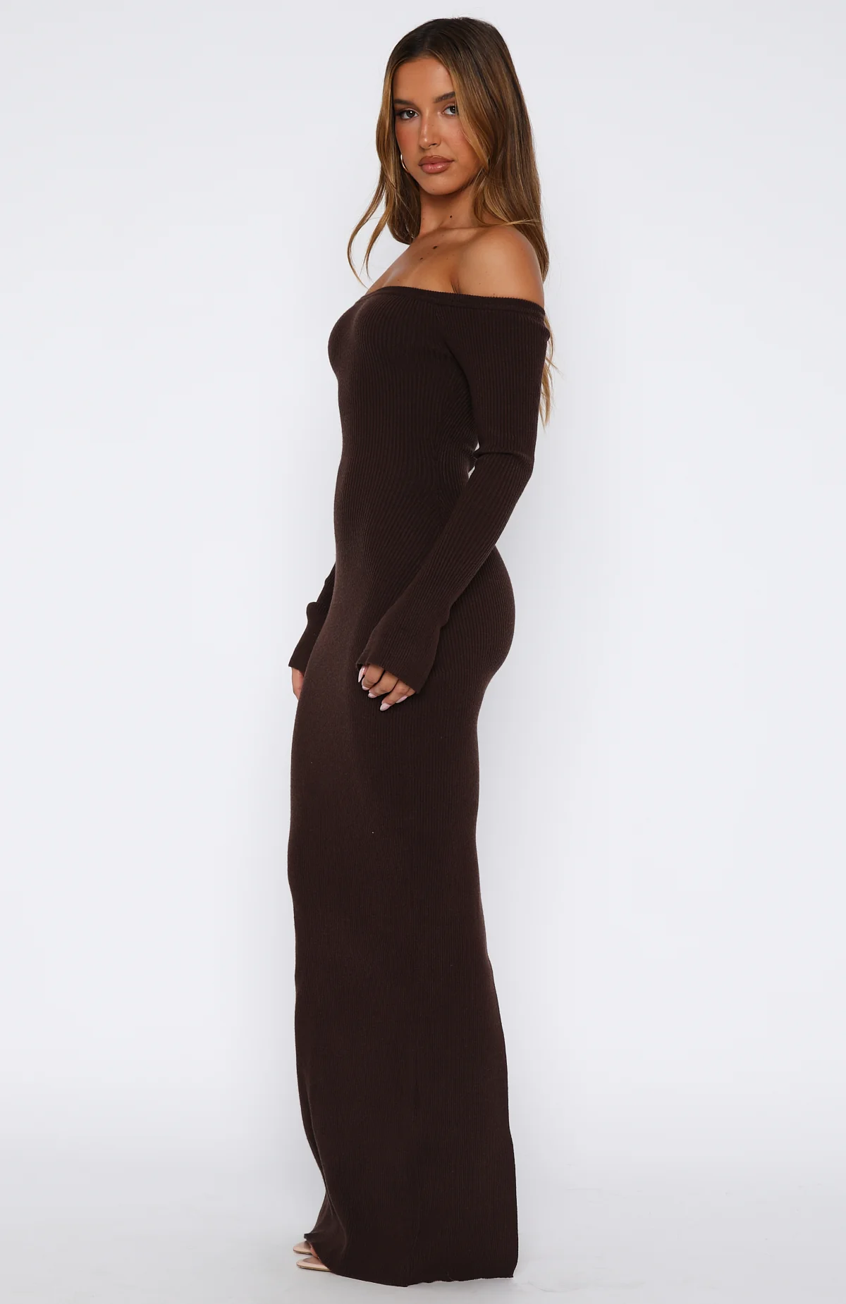 Star Studded Long Sleeve Knit Maxi Dress Chocolate - Image 3