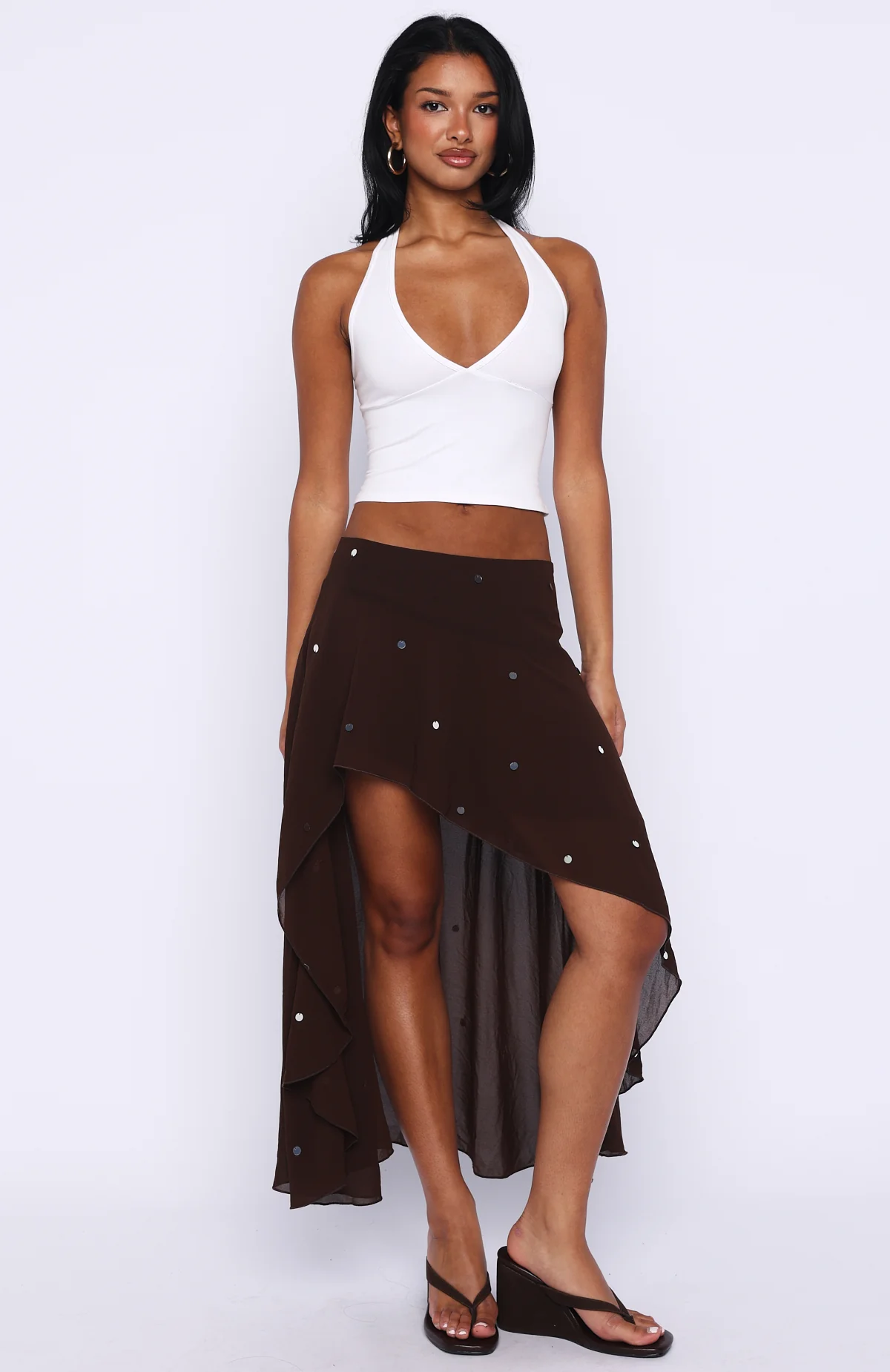 Starry Eyed Sequin Midi Skirt Chocolate - Image 3