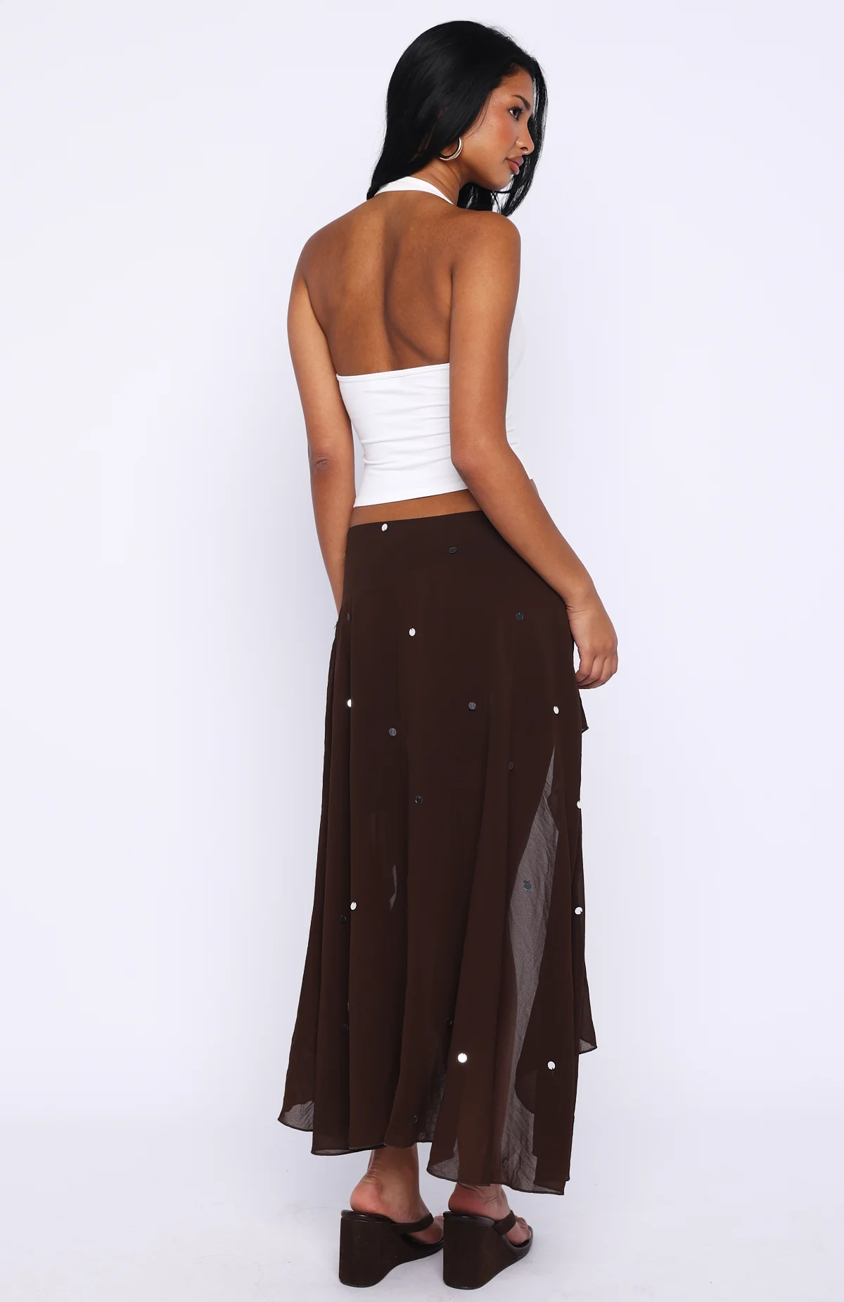 Starry Eyed Sequin Midi Skirt Chocolate - Image 5
