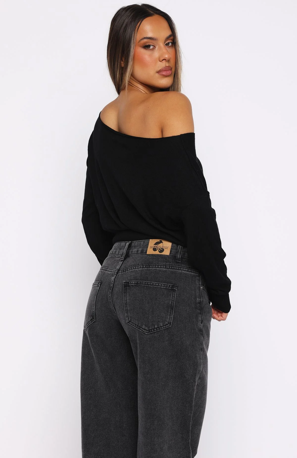 Stayed Down Off Shoulder Long Sleeve Top Black - Image 4