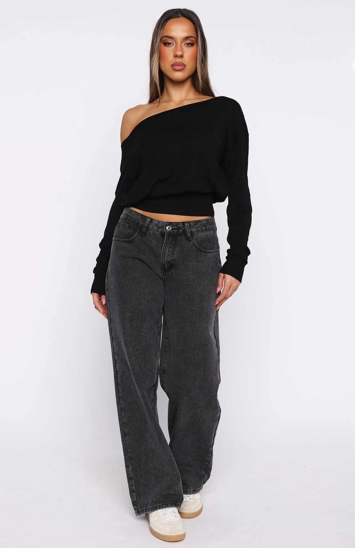Stayed Down Off Shoulder Long Sleeve Top Black - Image 5