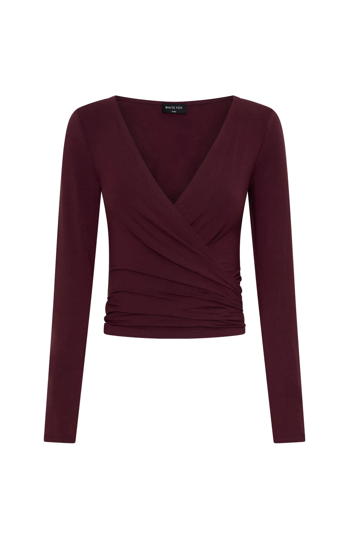 Staying Cute Long Sleeve Wrap Top Merlot - Image 7