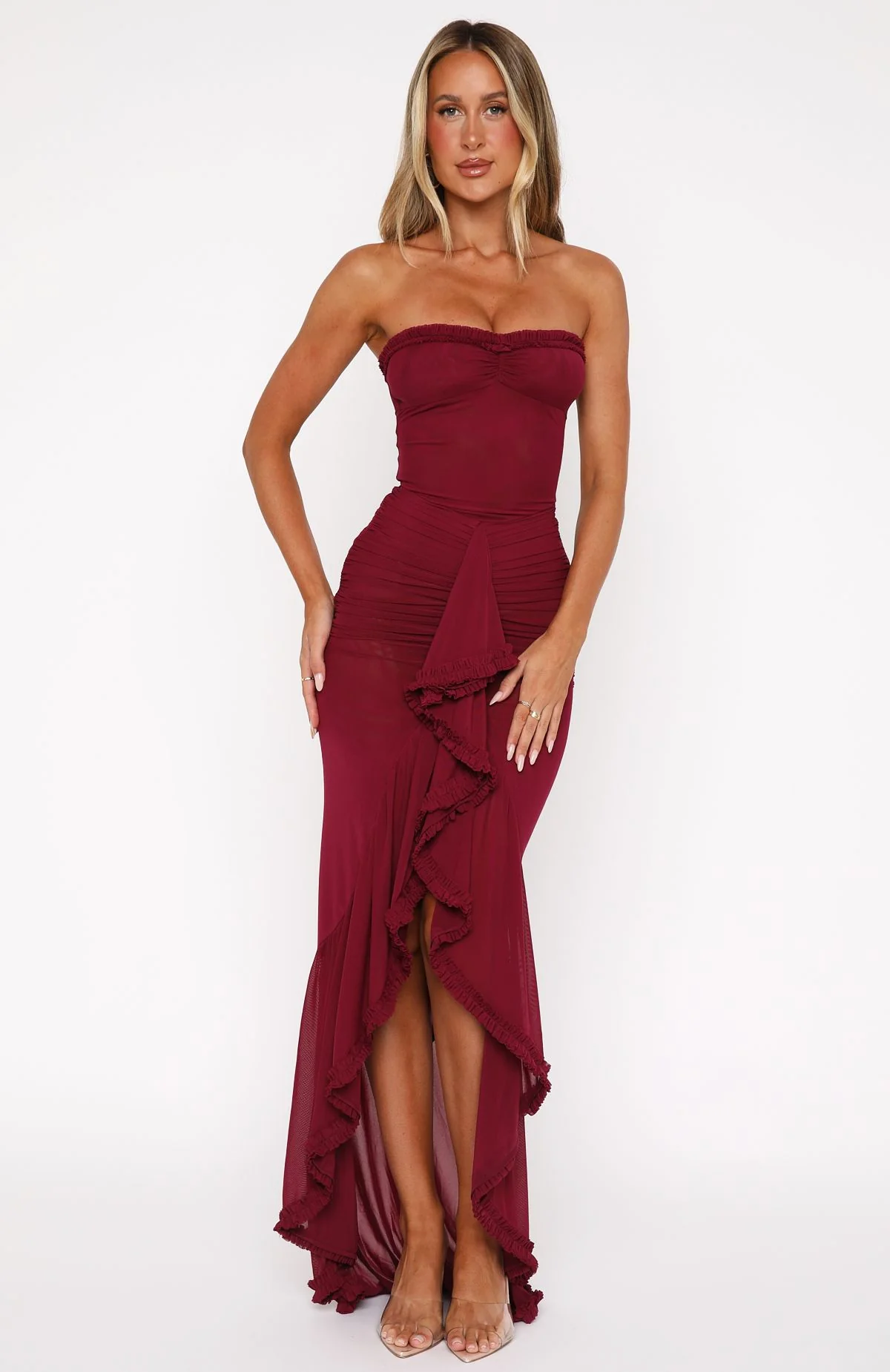 Still Got It Mesh Maxi Dress Dark Burgundy - Image 2