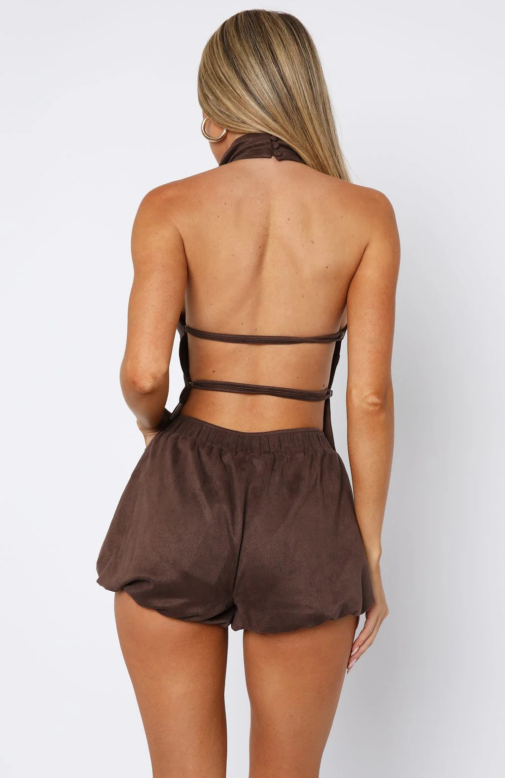Still Love Me Faux Suede  Halter Top Dark Chocolate - Image 4