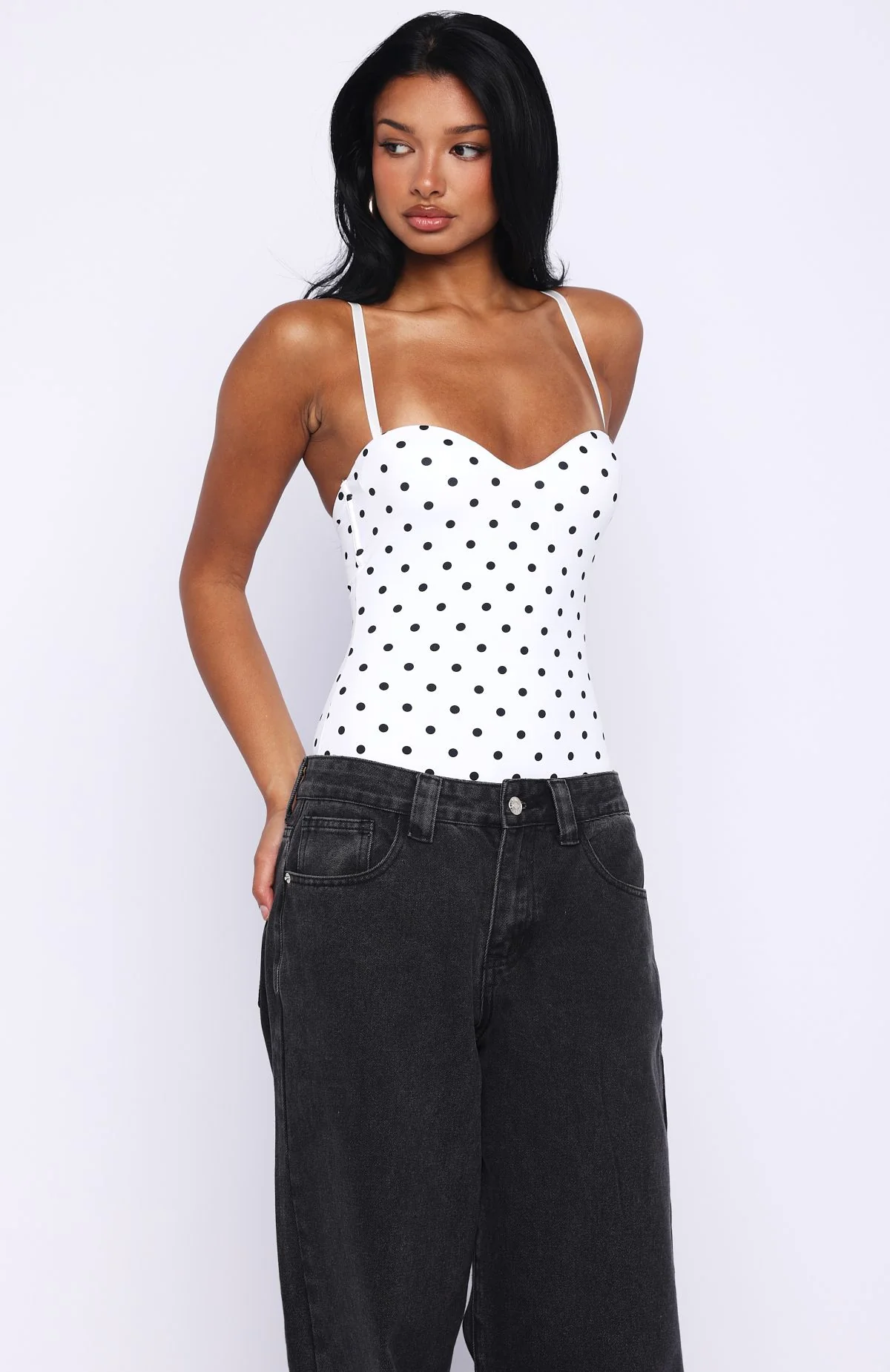 Stuck To You Bodysuit White/Black Polka Dot - Image 4
