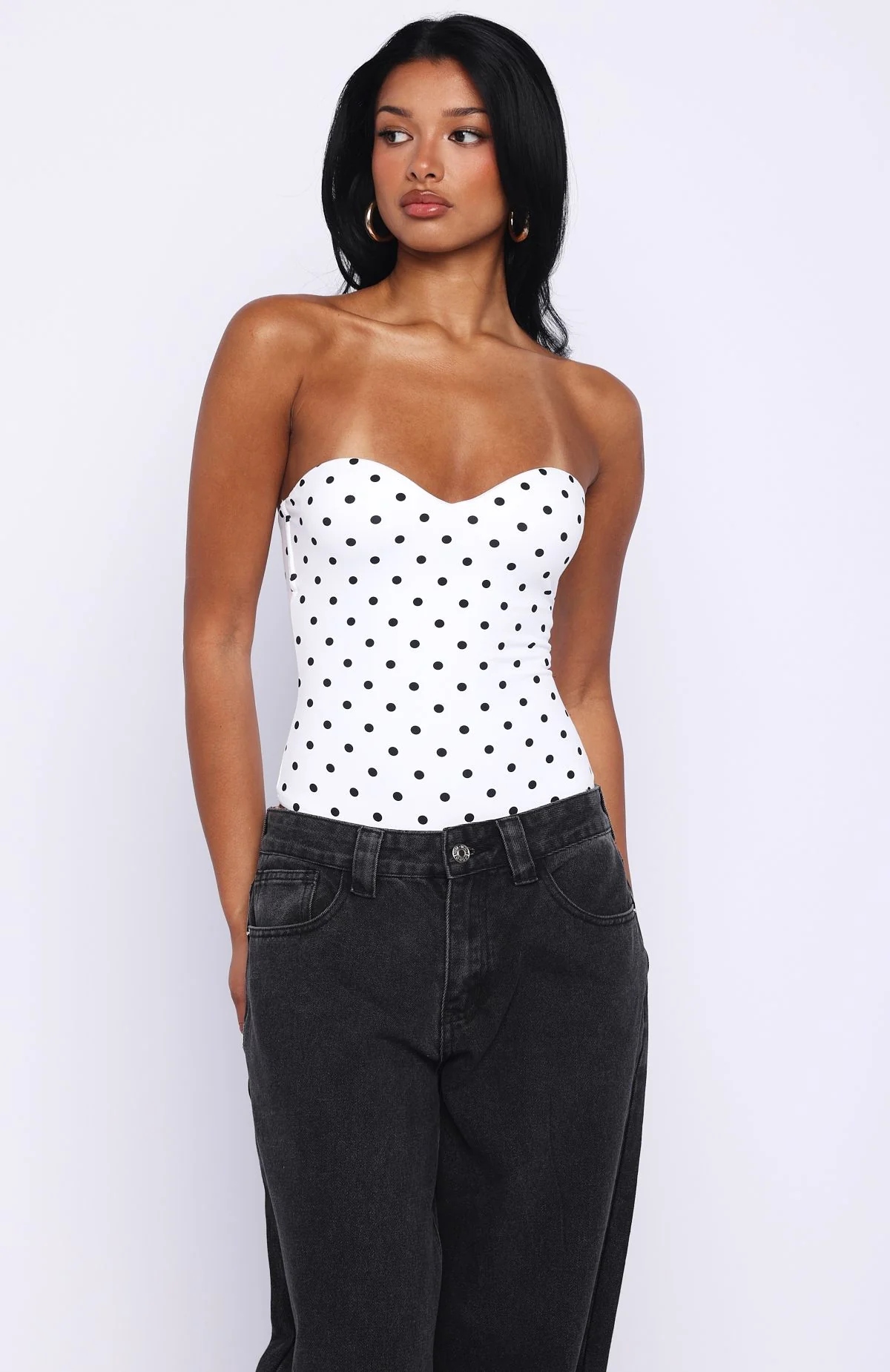 Stuck To You Bodysuit White/Black Polka Dot - Image 7