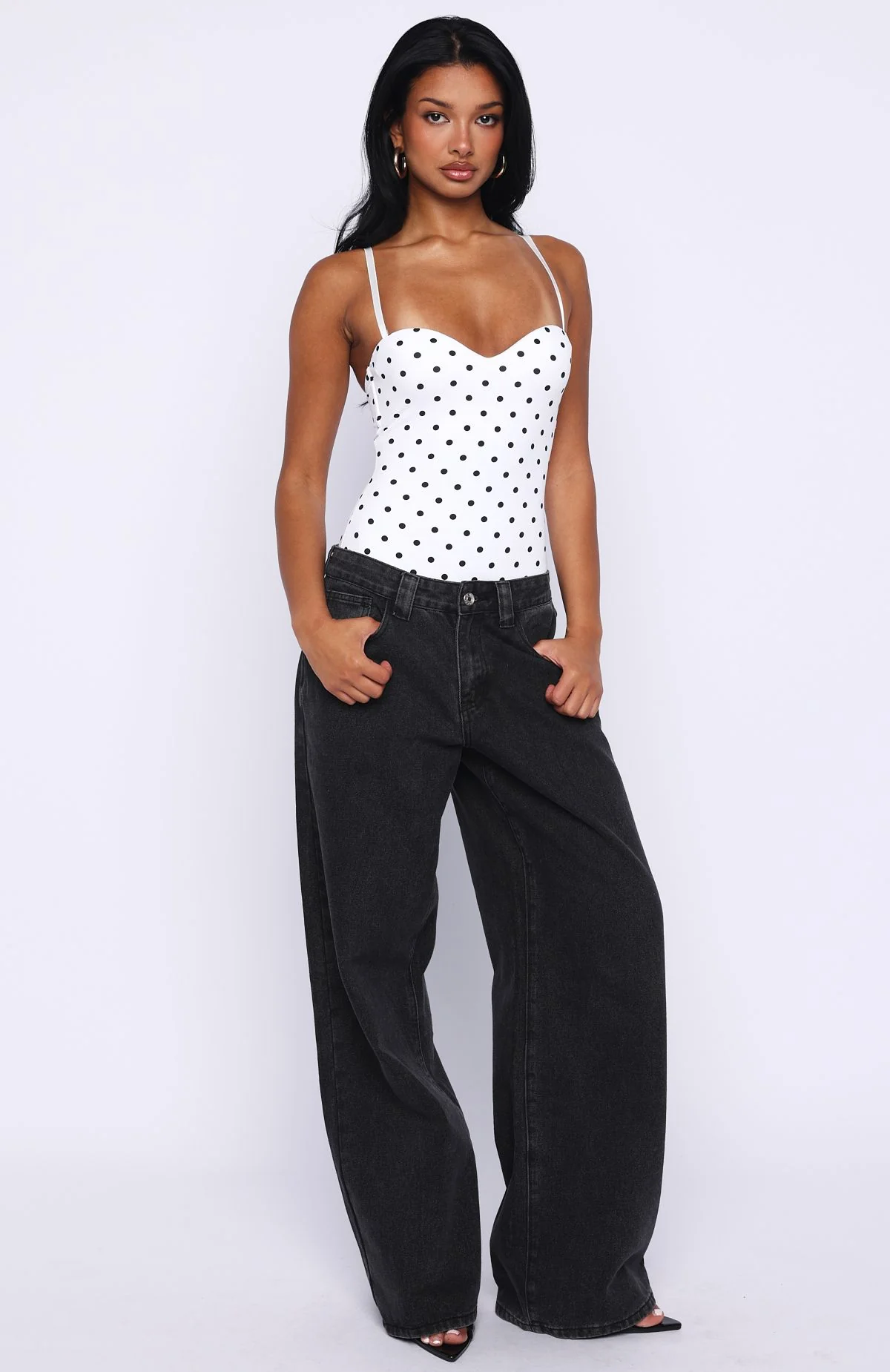 Stuck To You Bodysuit White/Black Polka Dot - Image 8