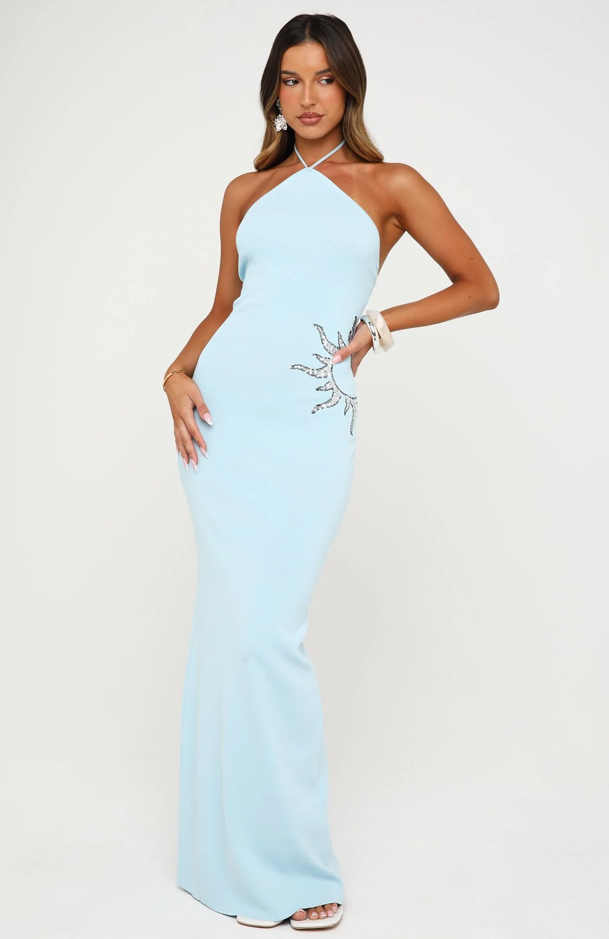 Sunflare Knit Maxi Dress Ice Blue - Image 3