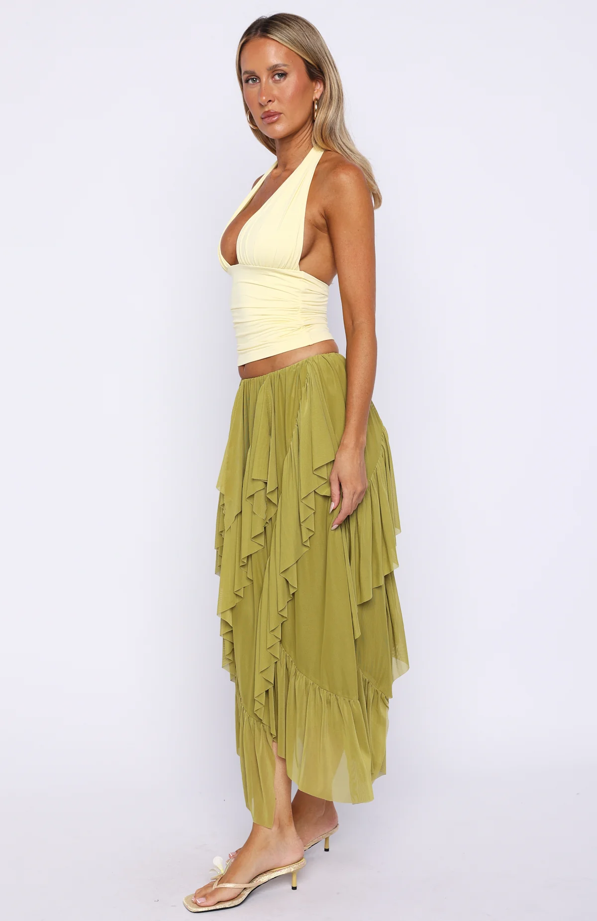 Sunset Strolls Midi Skirt Matcha - Image 4