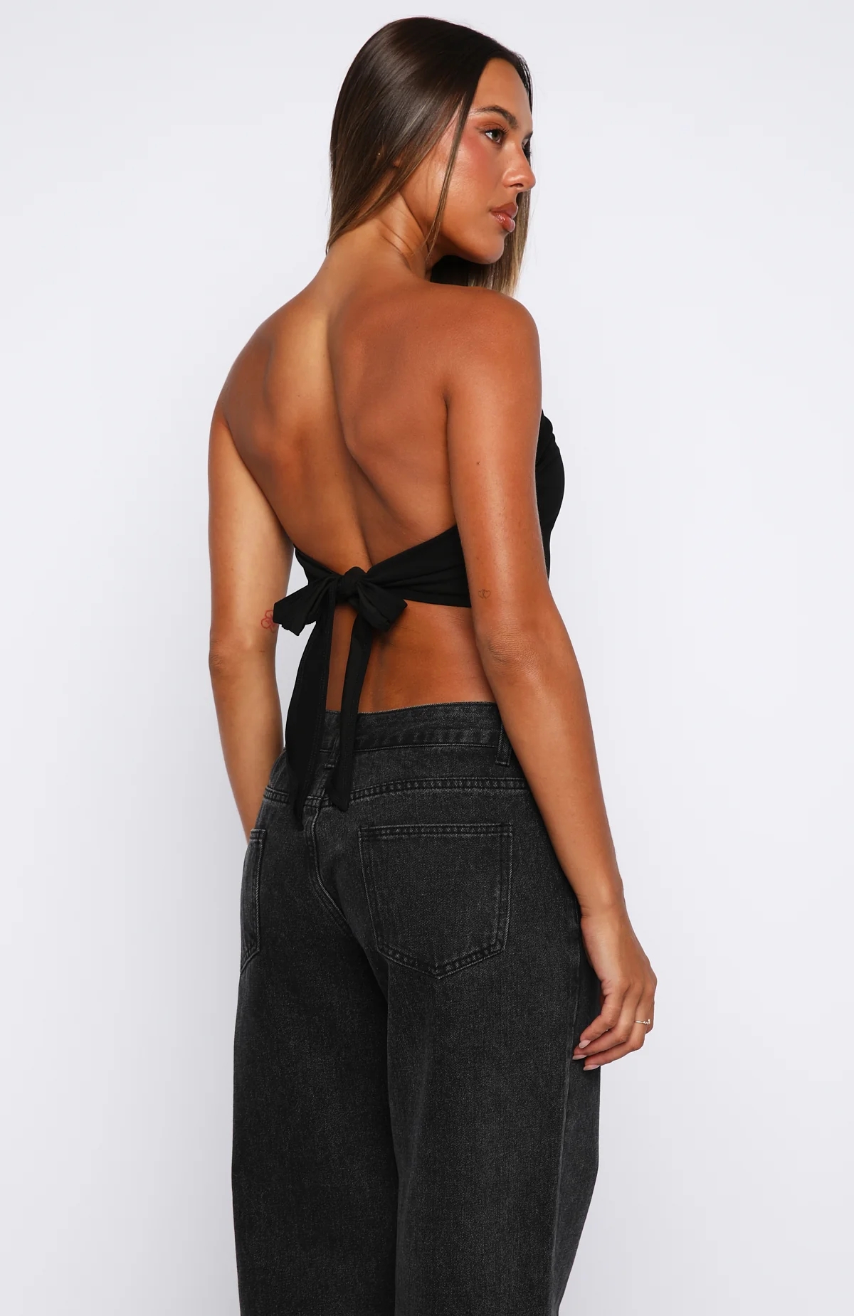 Sweet As Me Strapless Fringe Top Black - Image 4