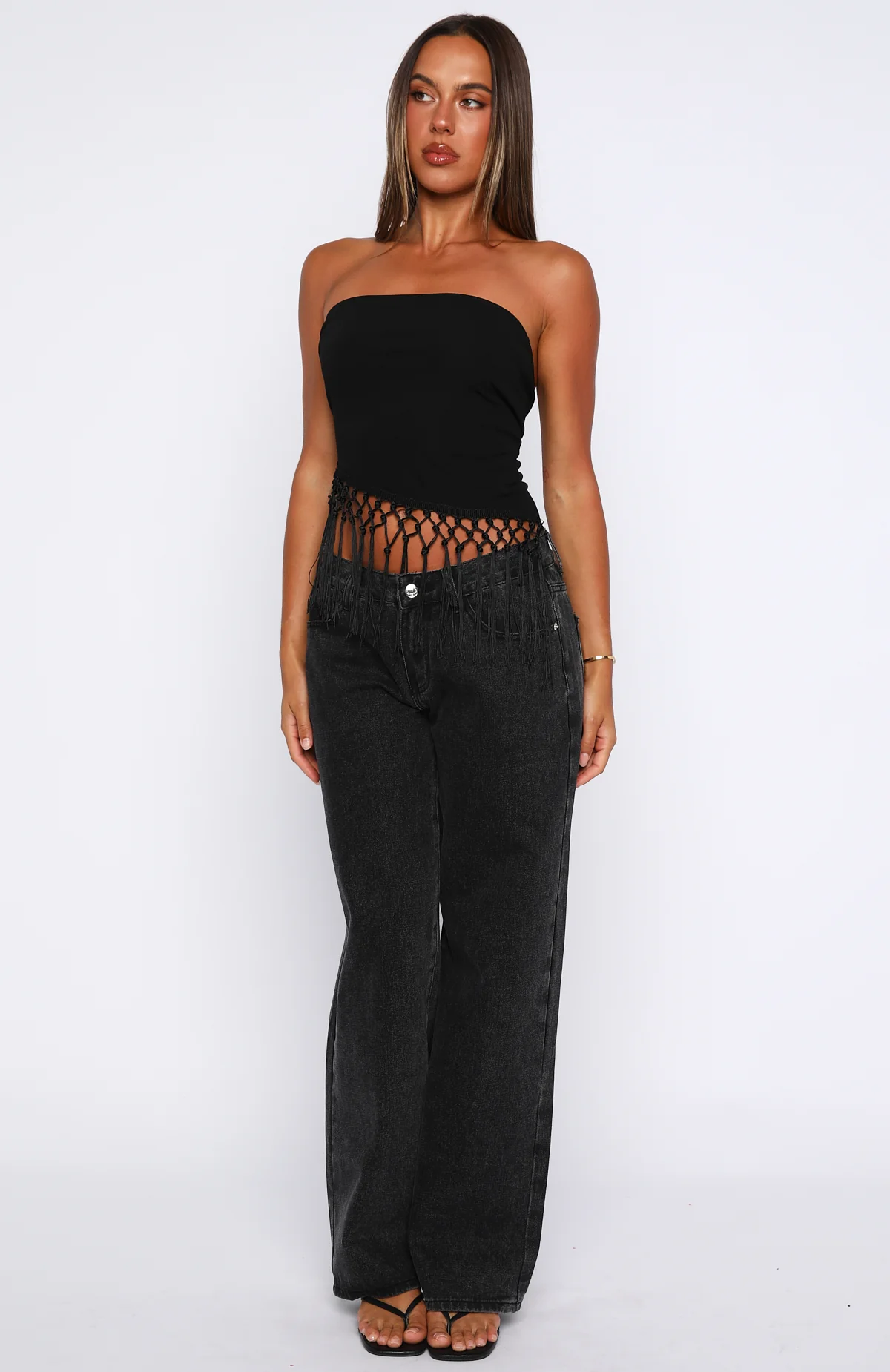 Sweet As Me Strapless Fringe Top Black - Image 5