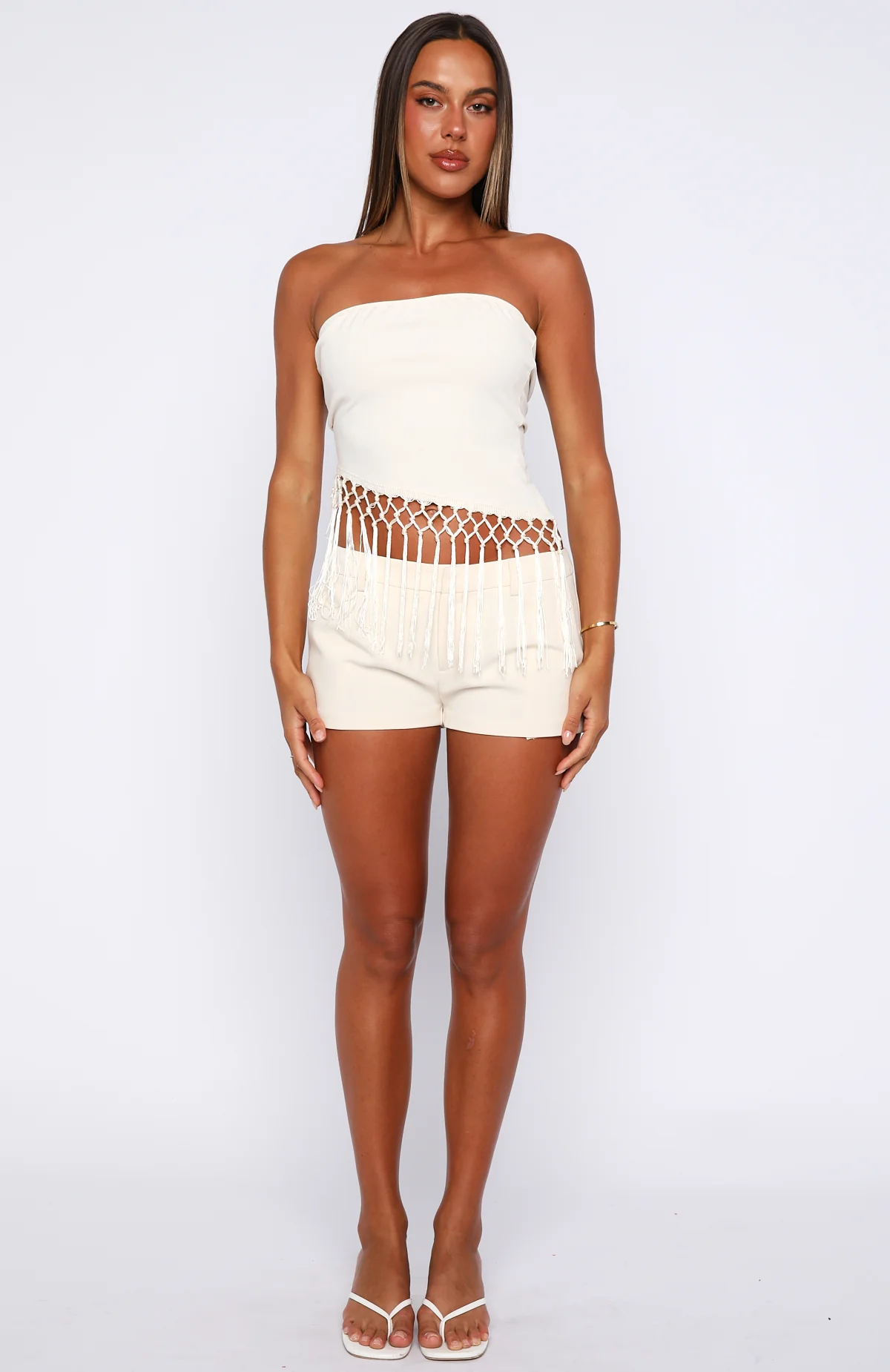 Sweet As Me Strapless Fringe Top Coconut - Image 5