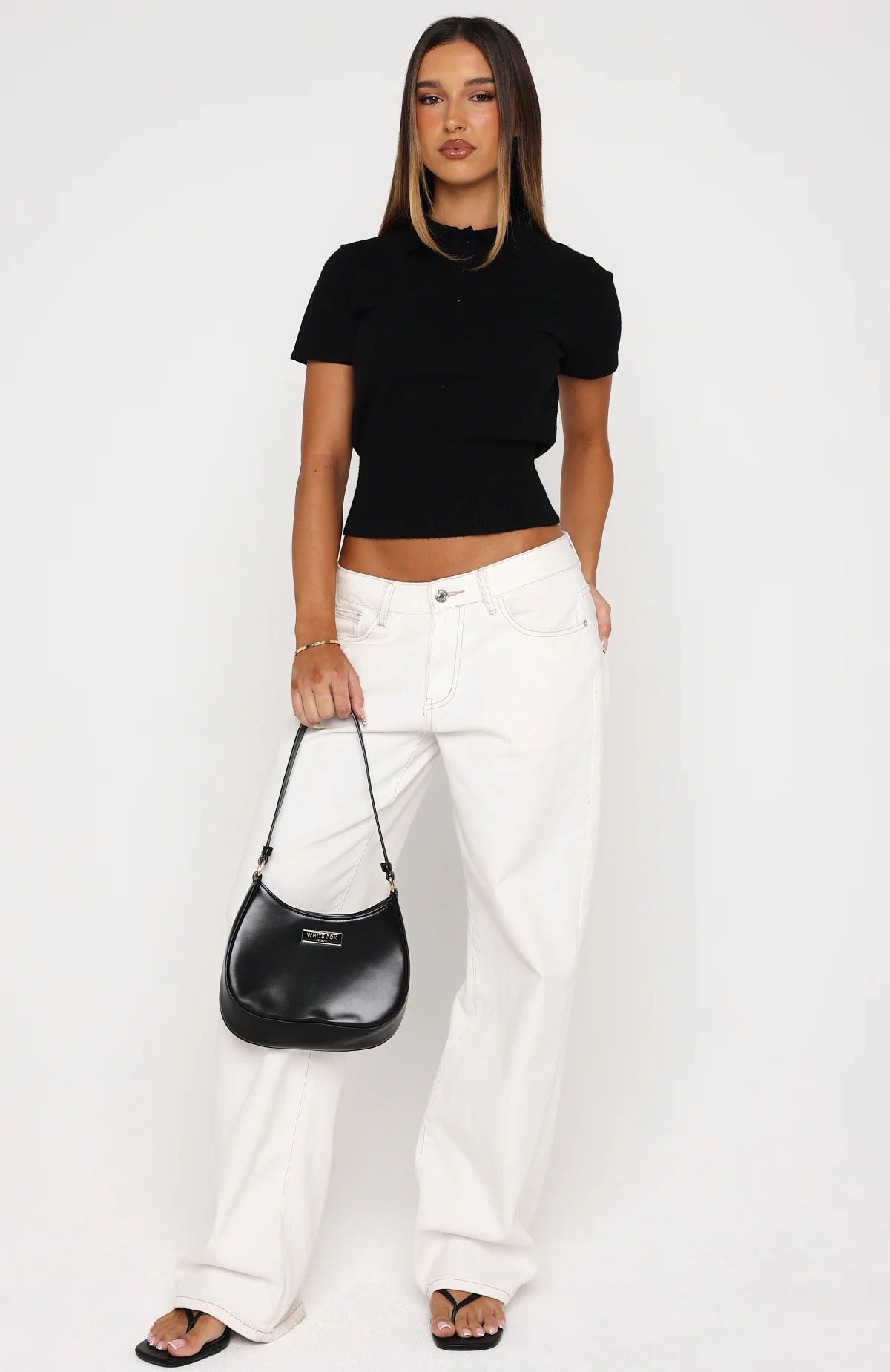 Sweet But Serious Cinched Waist Collared Top Black - Image 5