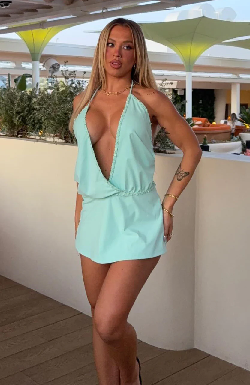 Sweet Cheeks Halter Mini Dress Turquoise - Image 11