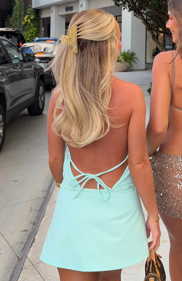 Sweet Cheeks Halter Mini Dress Turquoise - Image 2