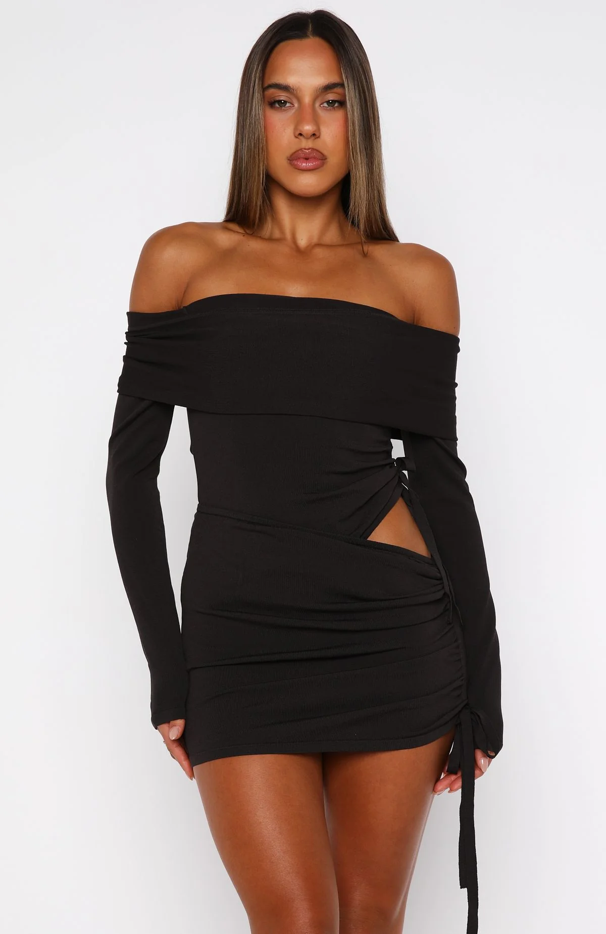 Sweet Sting Long Sleeve Mini Dress Chocolate - Image 3